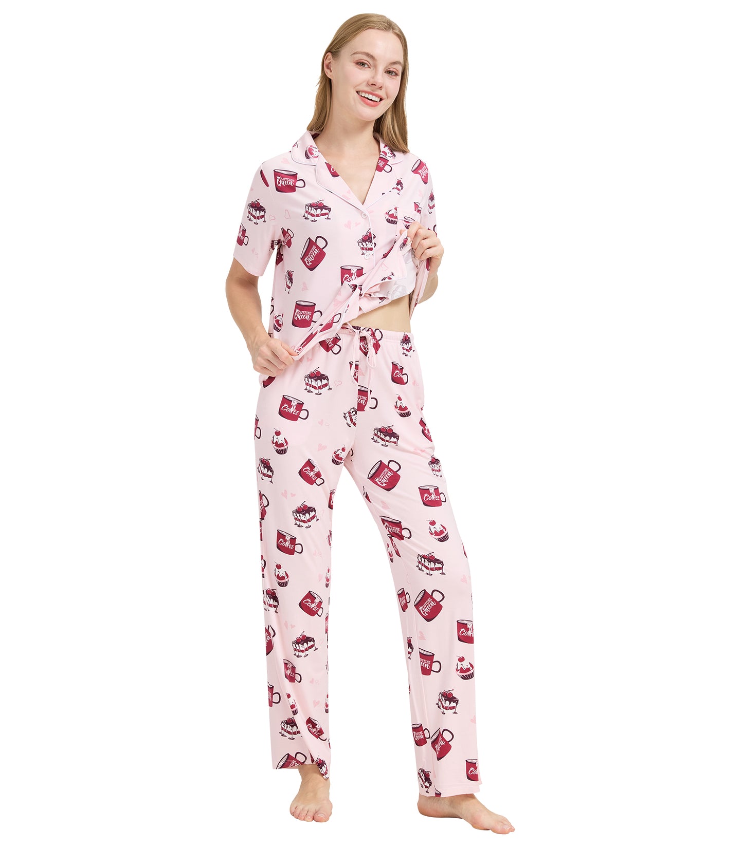 WiWi Womens Pajamas Set Soft Button Down Sleepwear