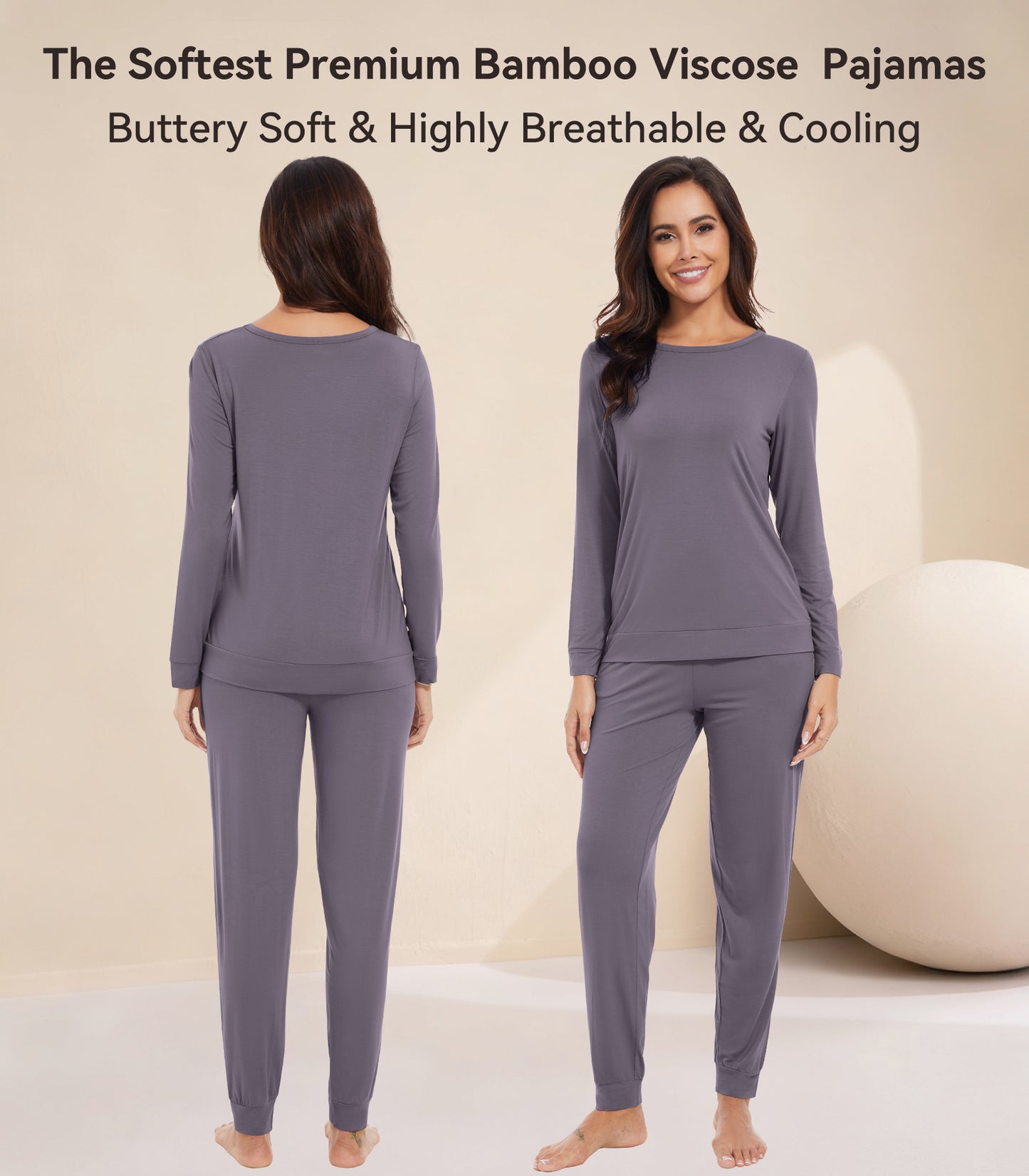 WiWi Women's Bamboo Pajama Sets Long Sleeves Top with Pants Loungewear Set