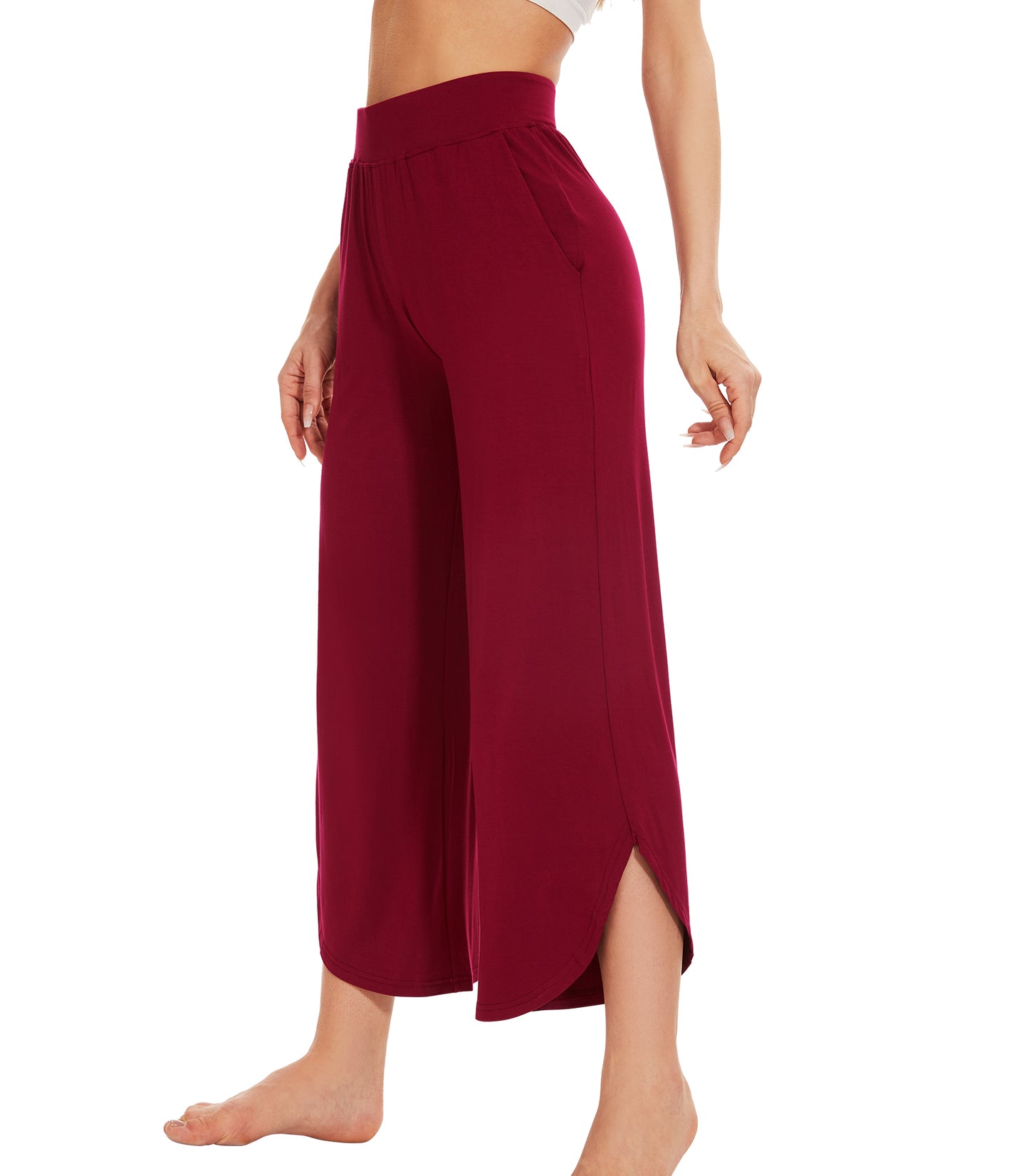 WiWi Women's Bamboo Viscose Wide Leg Capri Pajama Bottoms