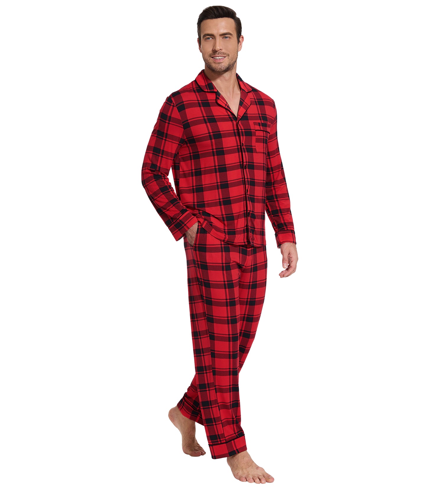 WiWi Bamboo Mens Pajamas Set Soft Button Down Cooling PJs with Pockets