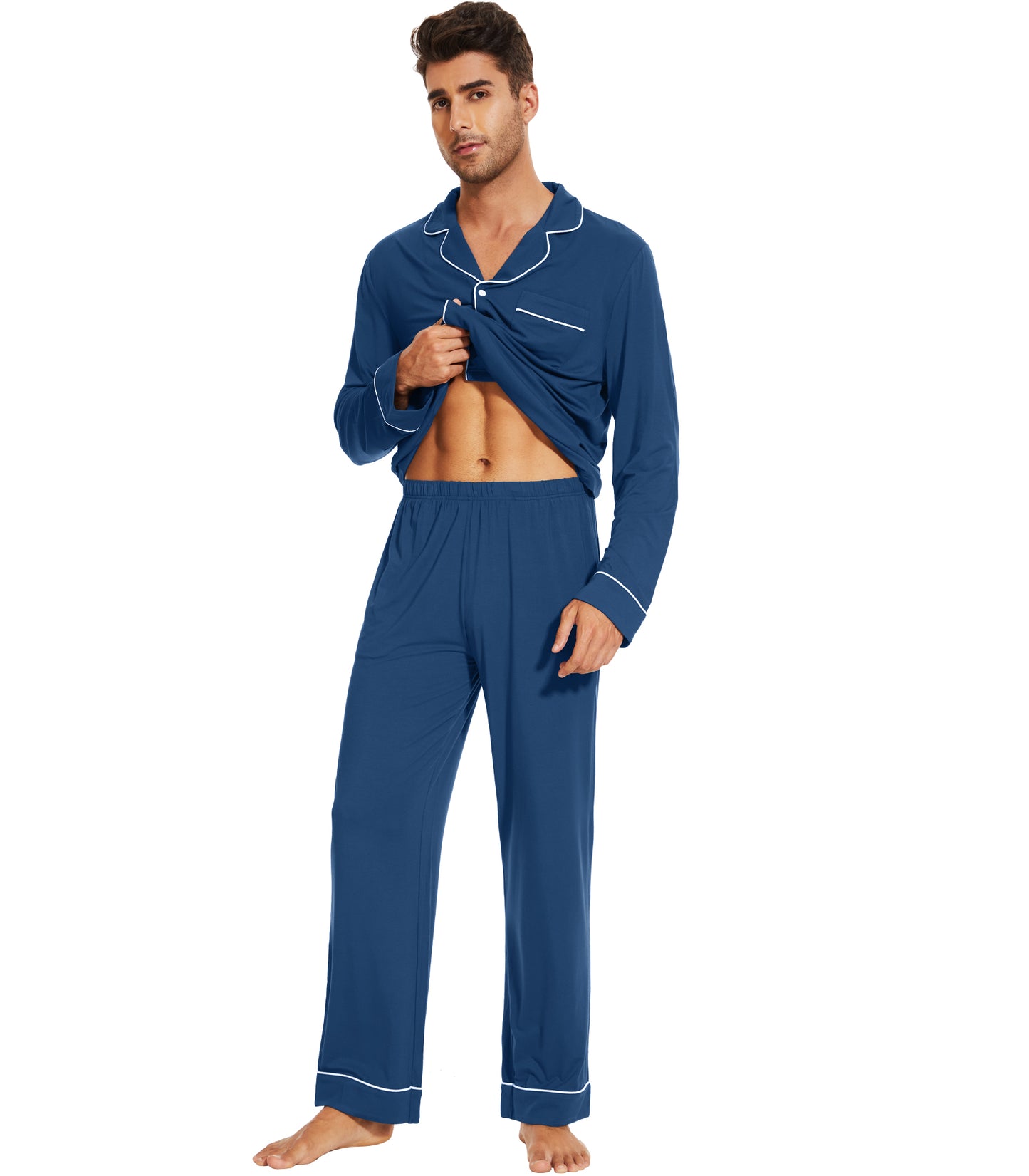 WiWi Bamboo Mens Pajamas Set Soft Button Down Cooling PJs with Pockets