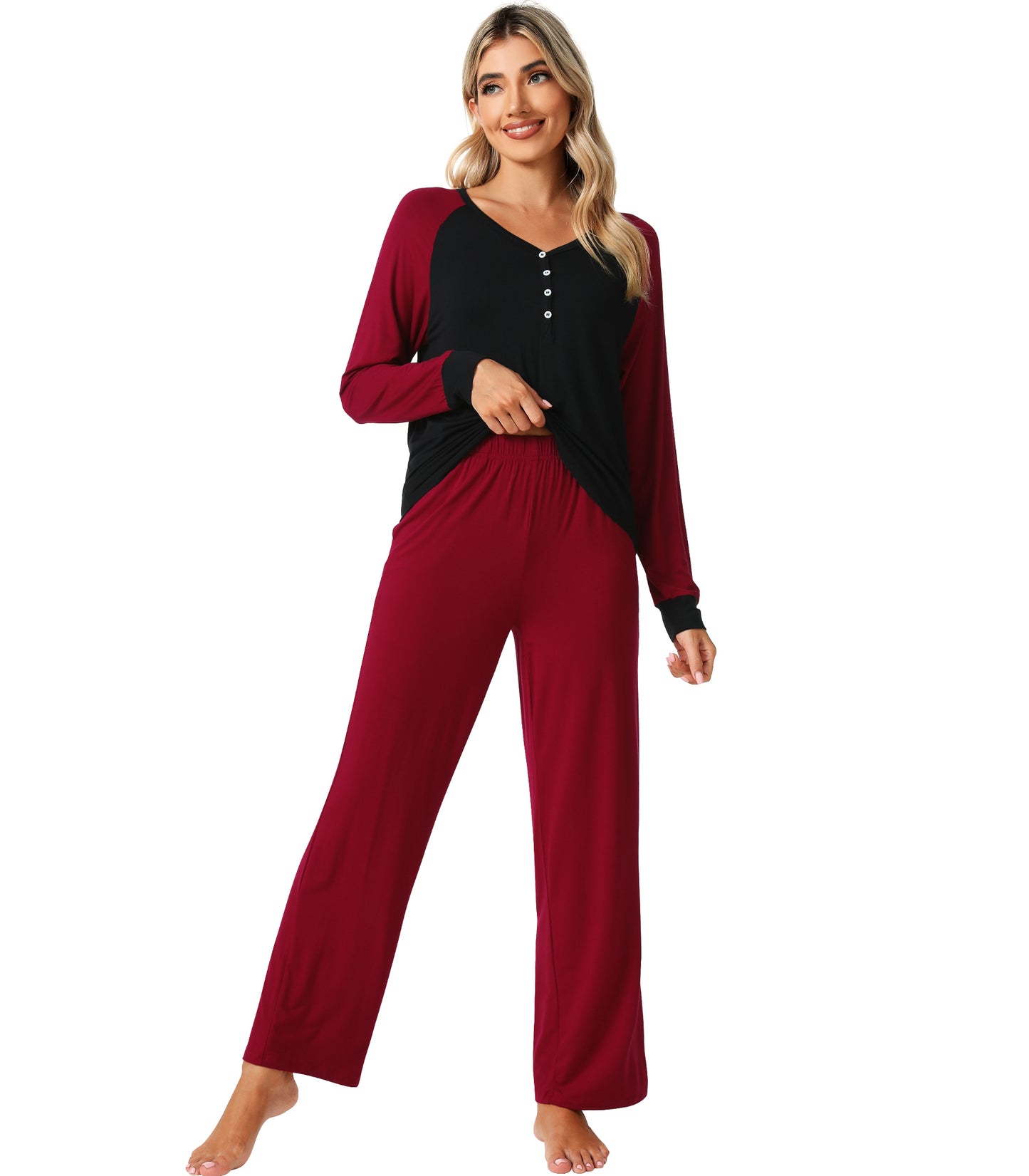 WiWi Womens Bamboo Long Sleeve Pajama Set