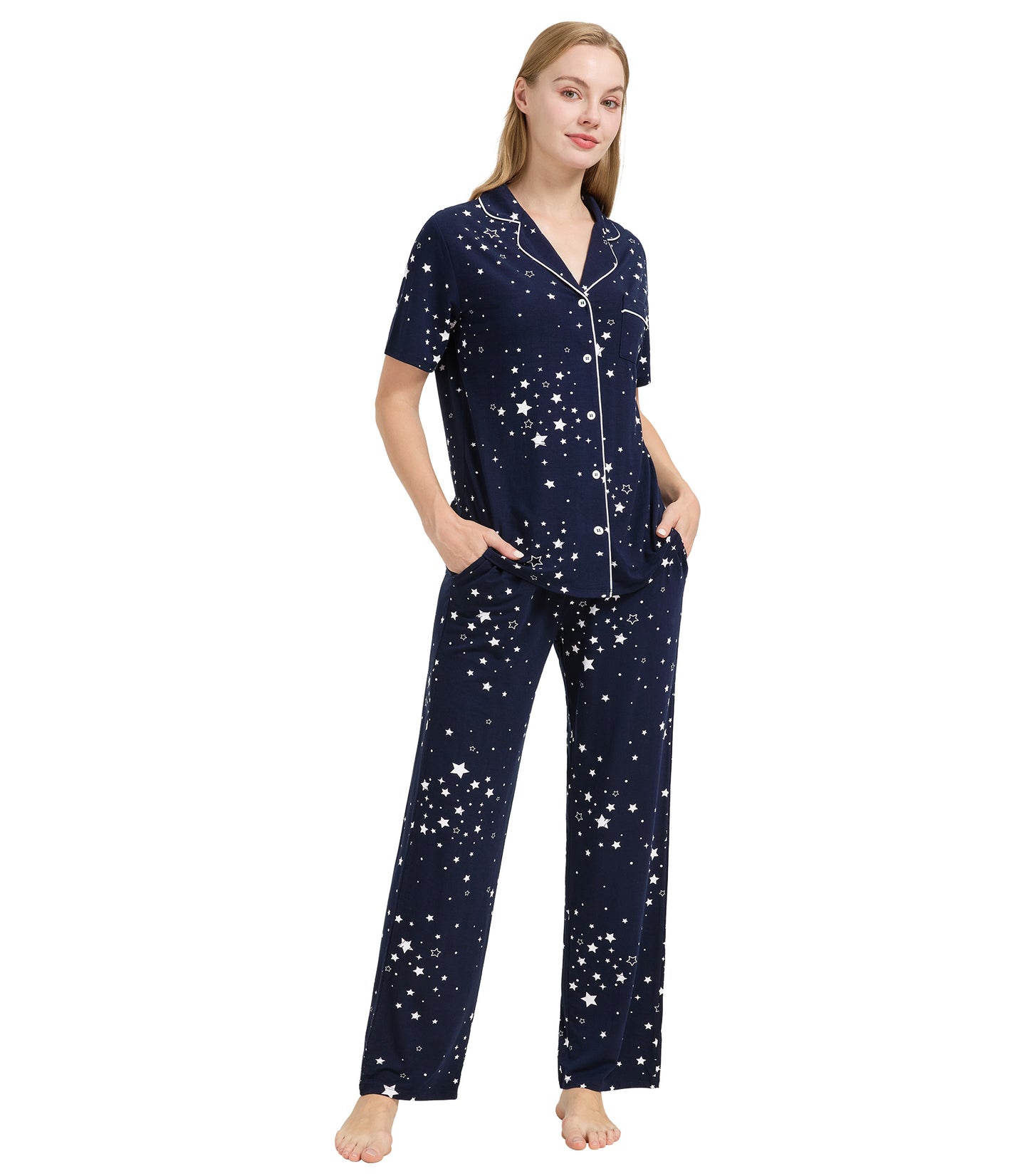 WiWi Womens Pajamas Set Soft Button Down Sleepwear