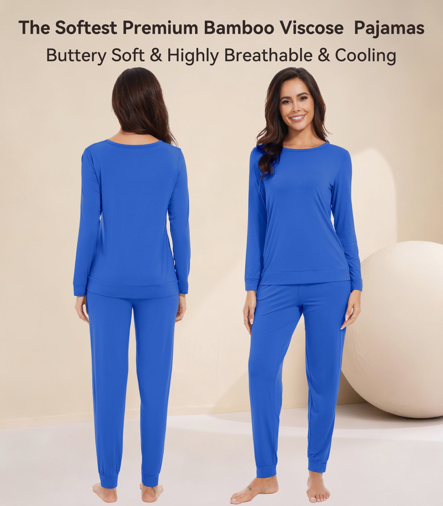 WiWi Women's Bamboo Pajama Sets Long Sleeves Top with Pants Loungewear Set