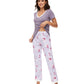 WiWi Bamboo Pajamas Set Soft Sleepwear Short Sleeve Top with Pant