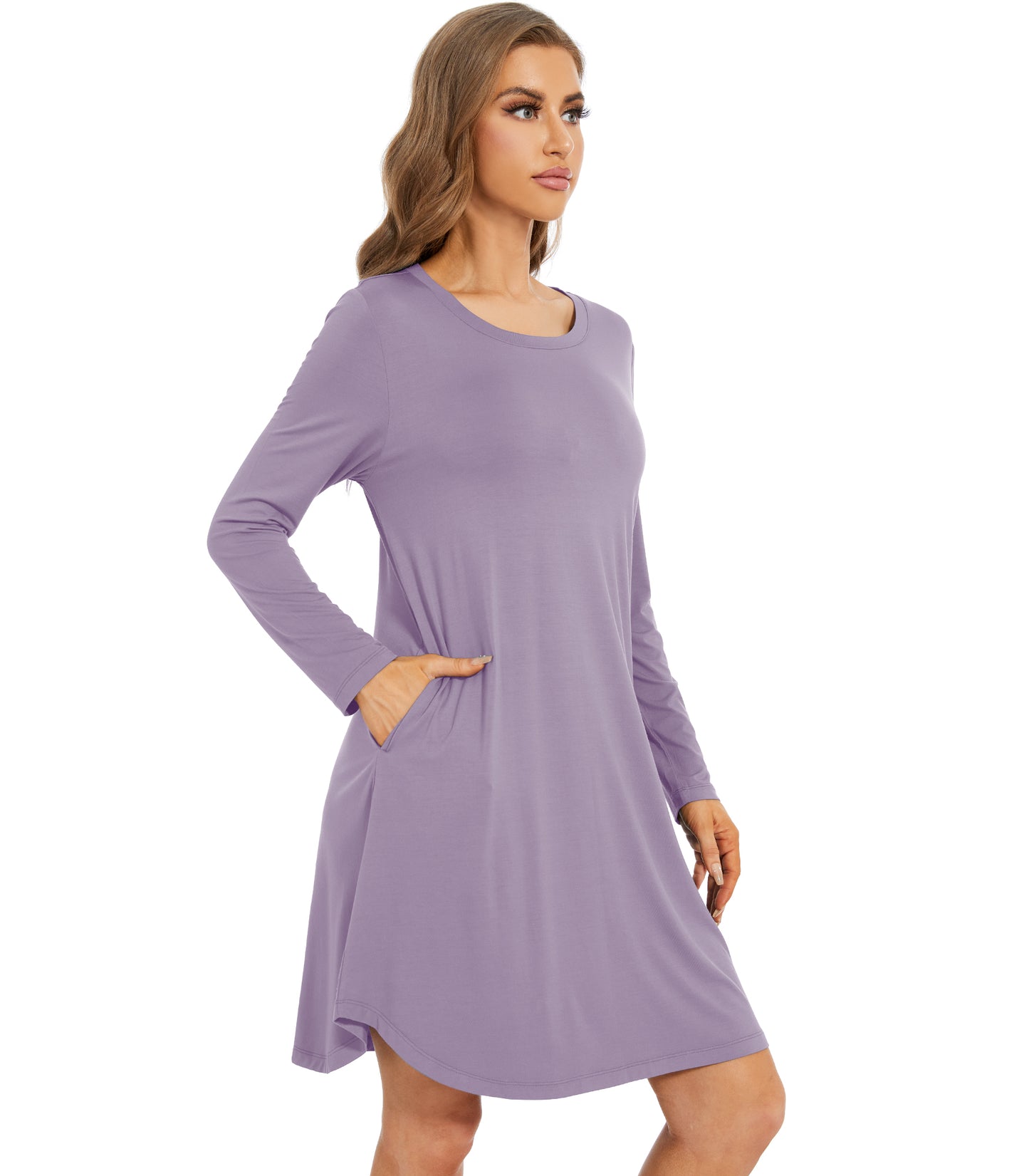 WiWi Scoop Neck Bamboo Nightgowns for Women Soft Long Sleeve Sleepwear
