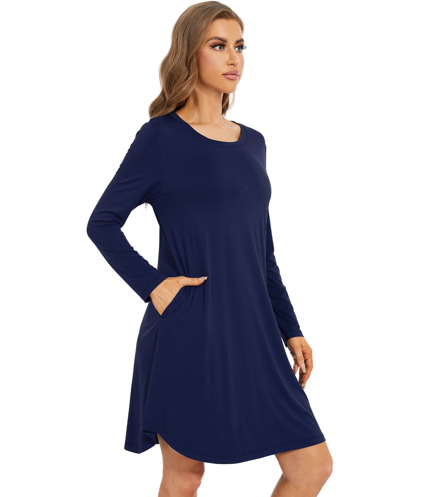 WiWi Scoop Neck Bamboo Nightgowns for Women Soft Long Sleeve Sleepwear