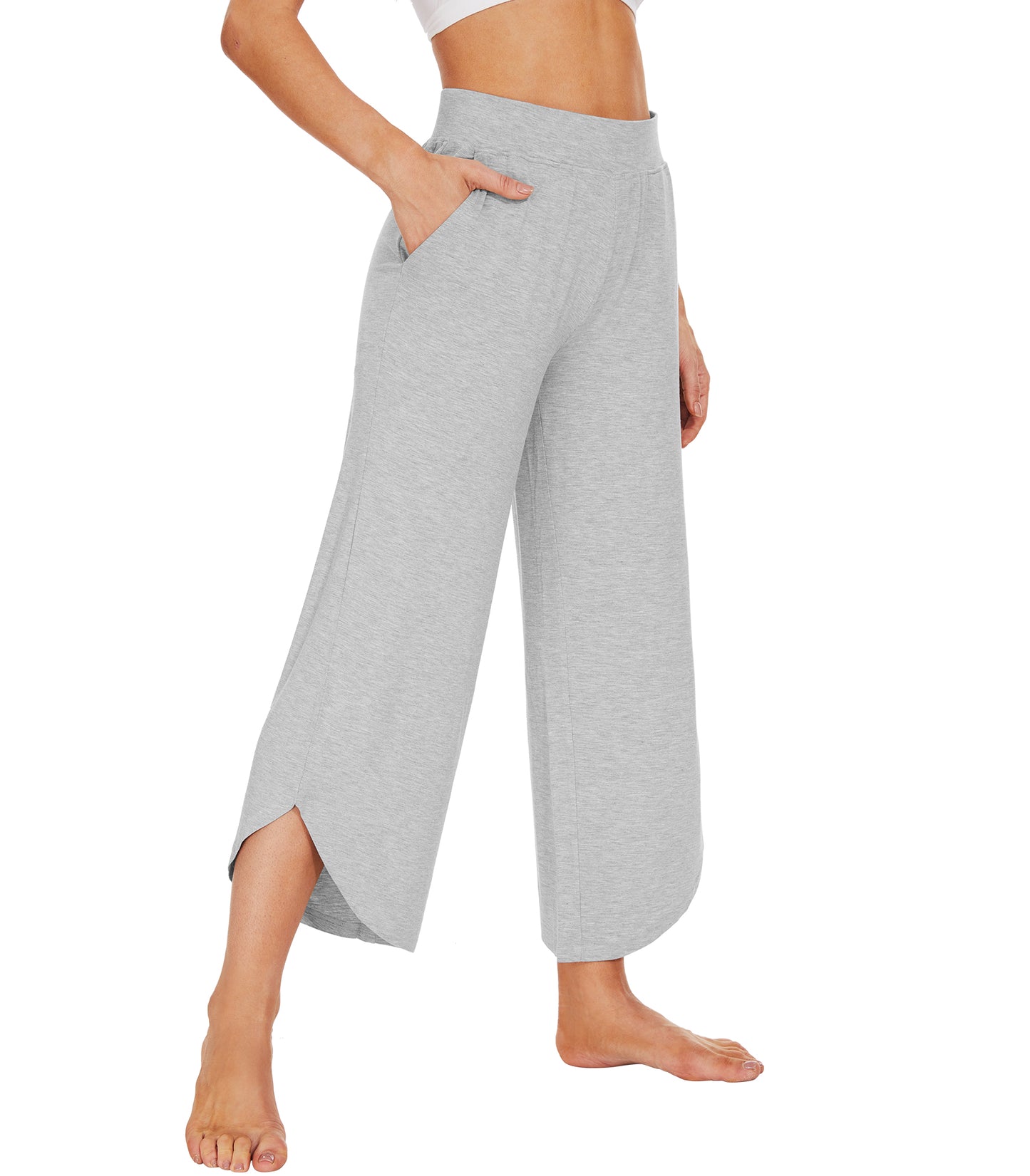 WiWi Women's Bamboo Viscose Wide Leg Capri Pajama Bottoms