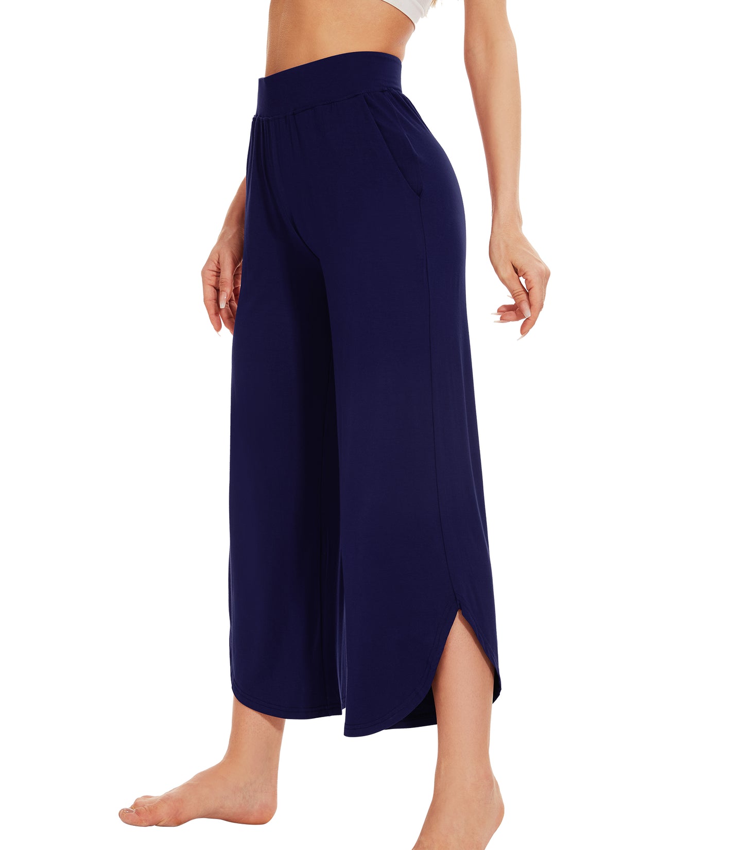 WiWi Women's Bamboo Viscose Wide Leg Capri Pajama Bottoms