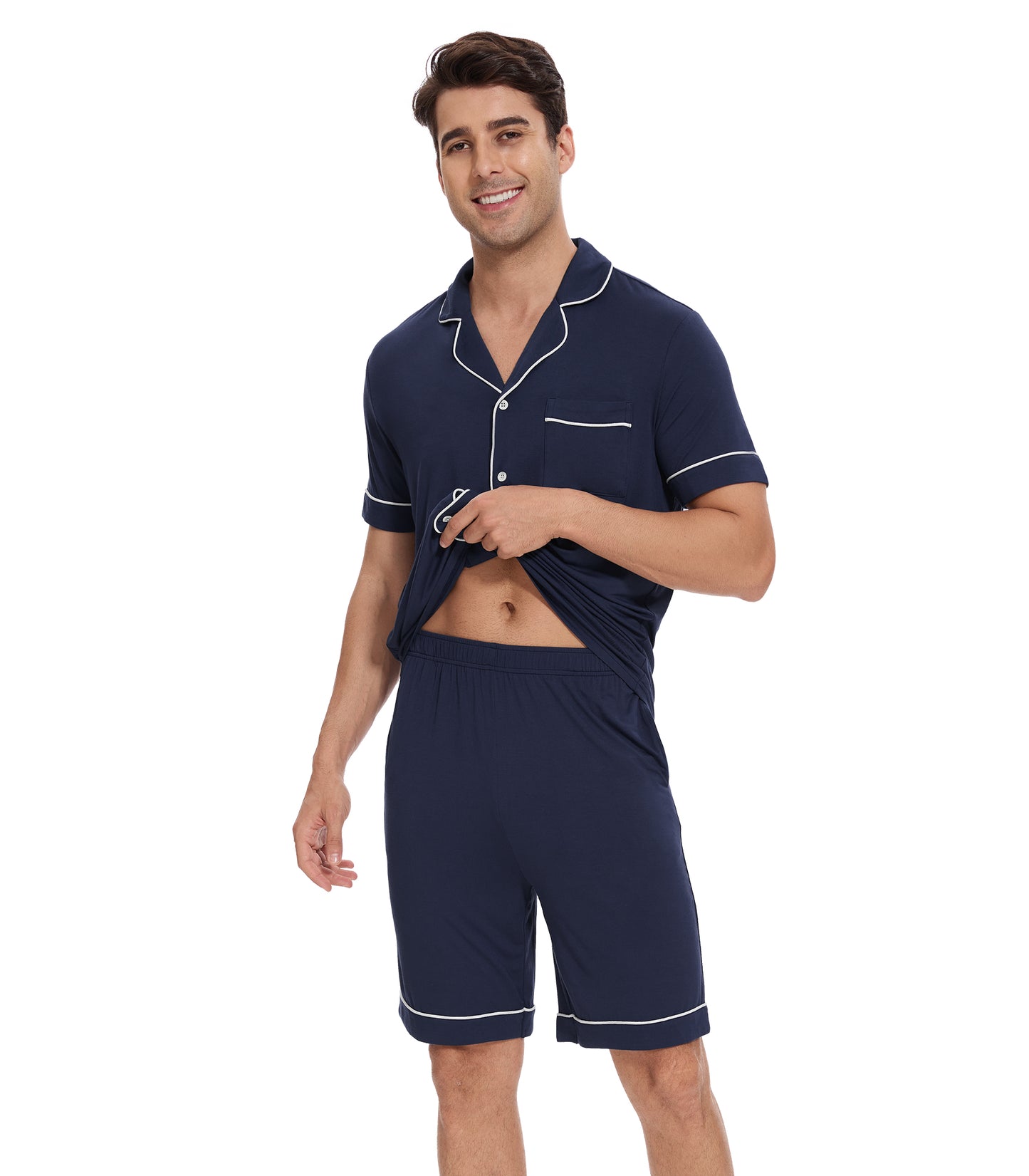 WiWi Loungewear Set for Men with Piping Notch Collar