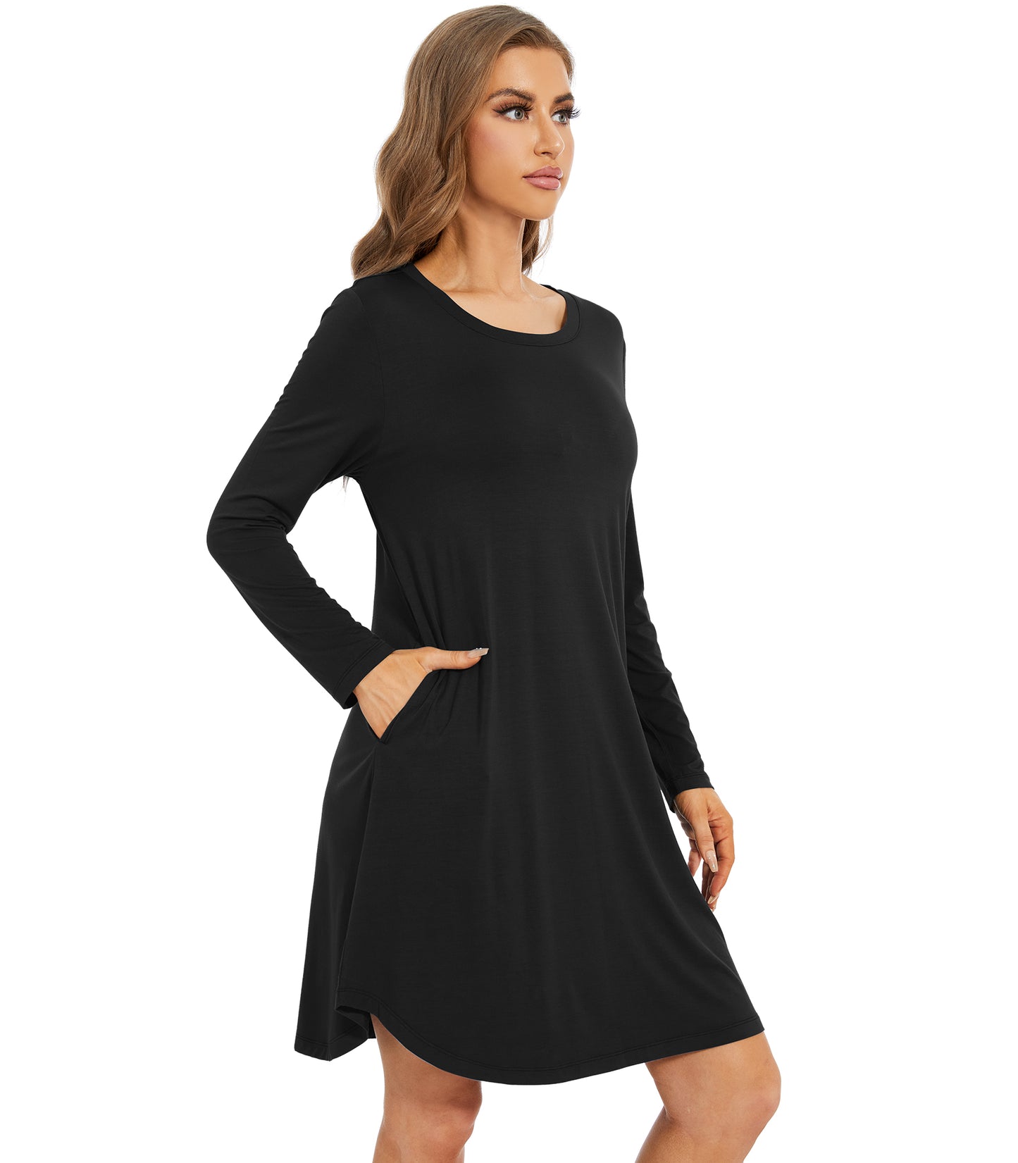 WiWi Scoop Neck Bamboo Nightgowns for Women Soft Long Sleeve Sleepwear