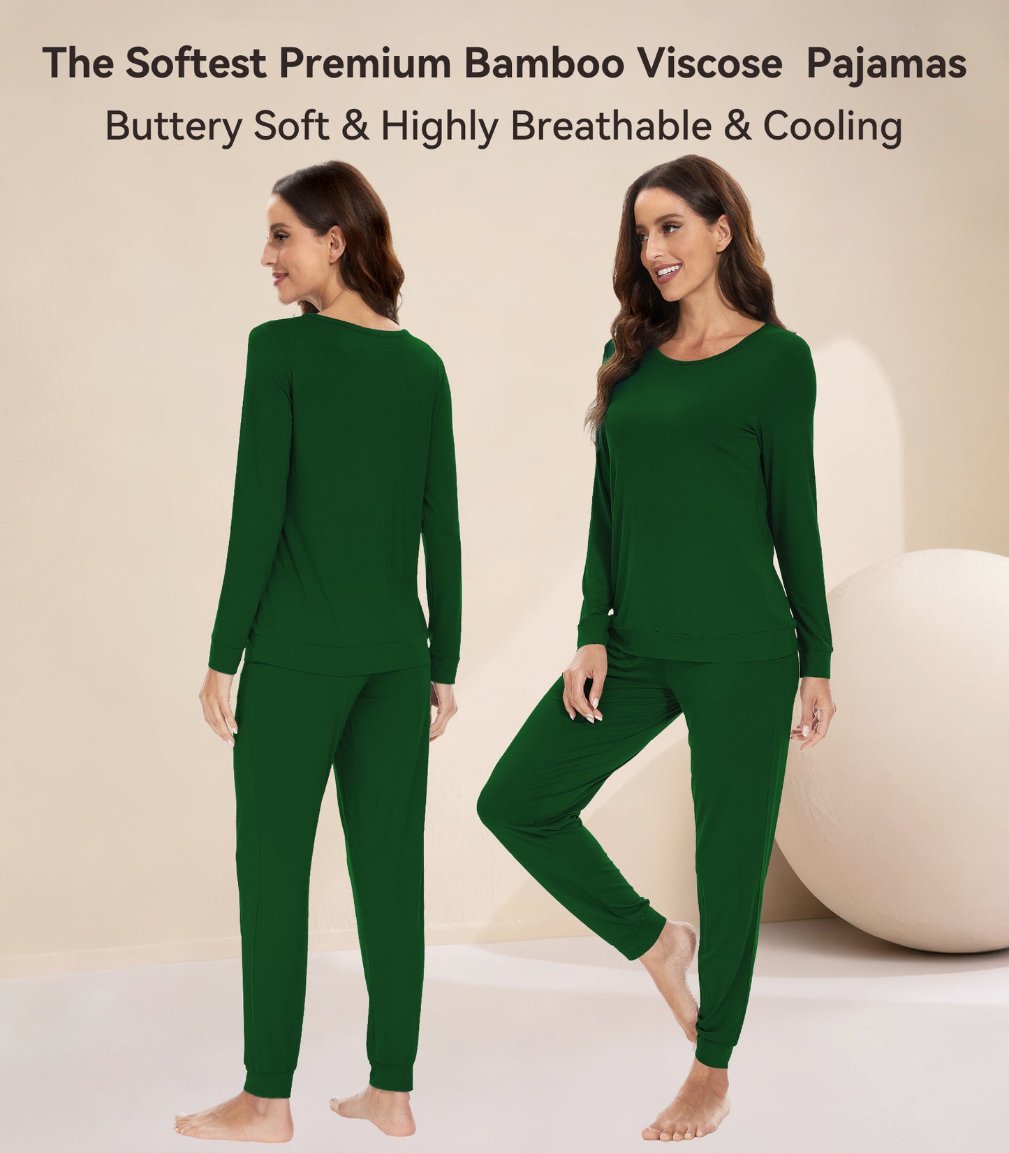 WiWi Women's Bamboo Pajama Sets Long Sleeves Top with Pants Loungewear Set