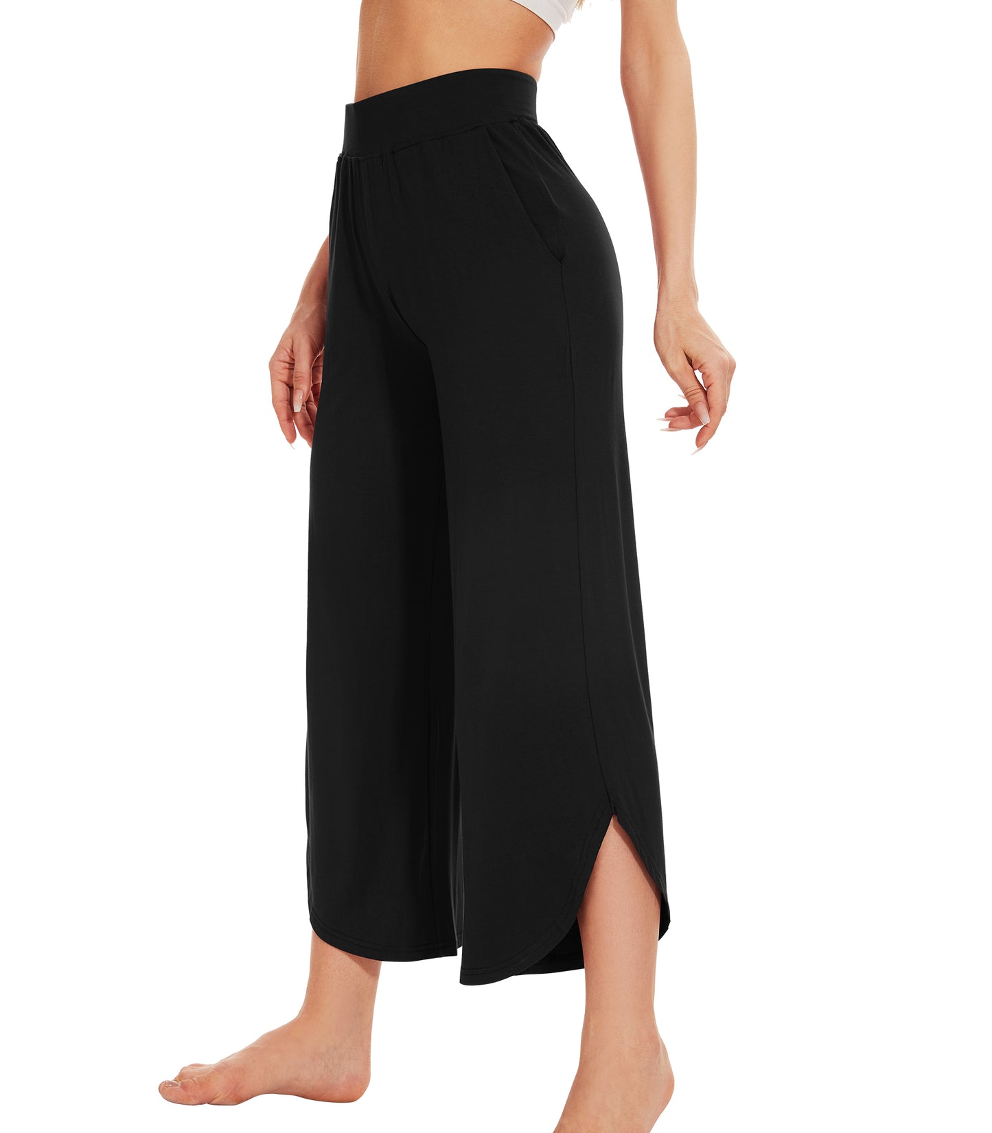 WiWi Women's Bamboo Viscose Wide Leg Capri Pajama Bottoms