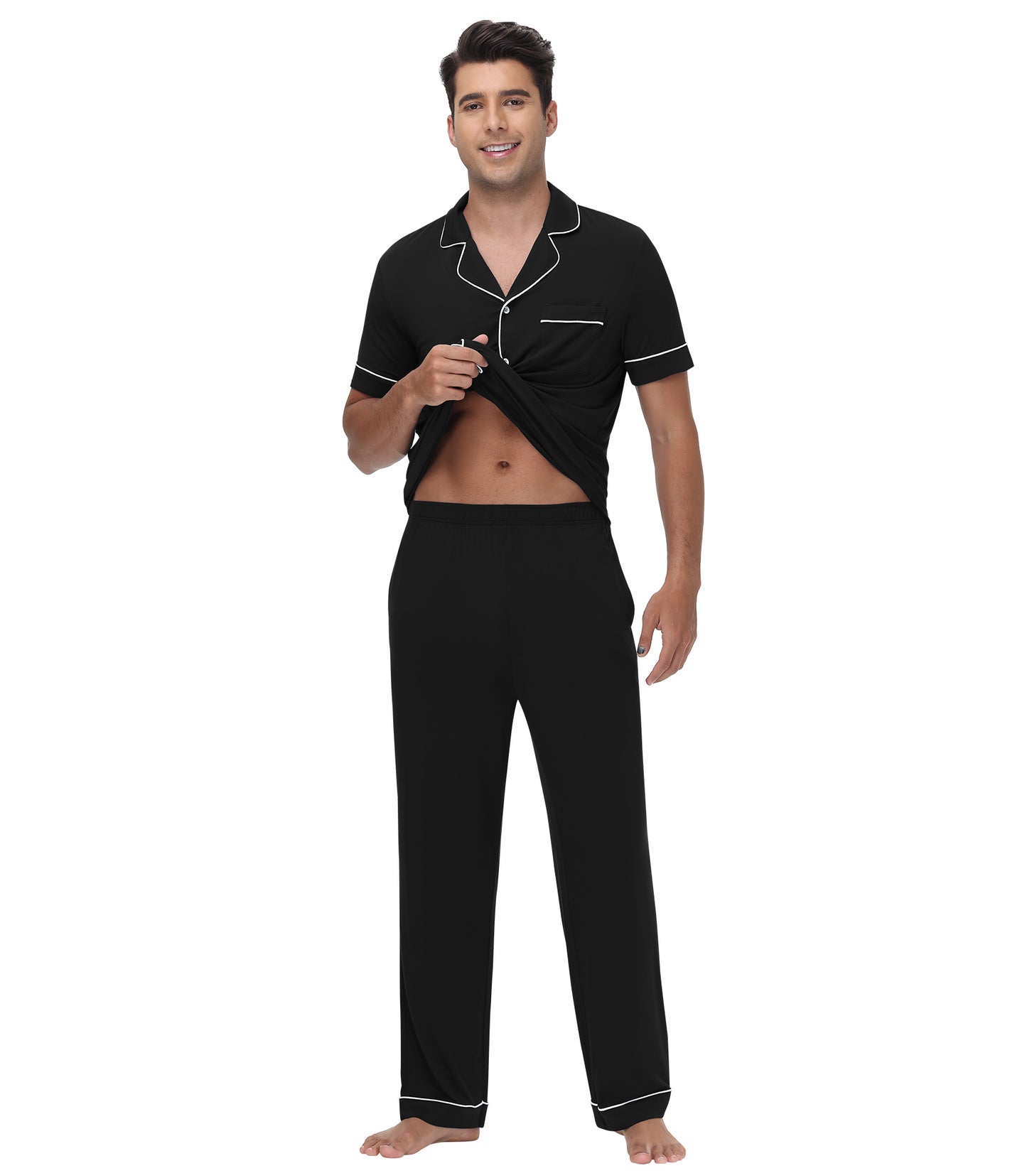 WiWi Men's Pajama Set Button Down Classic Notch Collar Loungewear