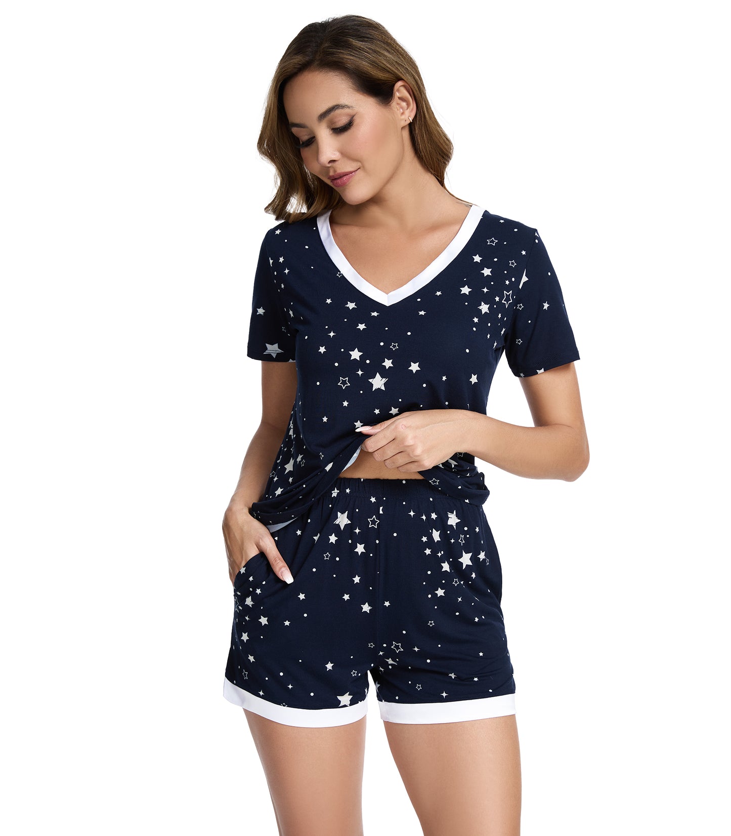 WiWi Bamboo Pajamas Set for Women Short Sets Summer Plus Size