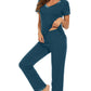 WiWi Bamboo Pajamas Set Soft Sleepwear Short Sleeve Top with Pant