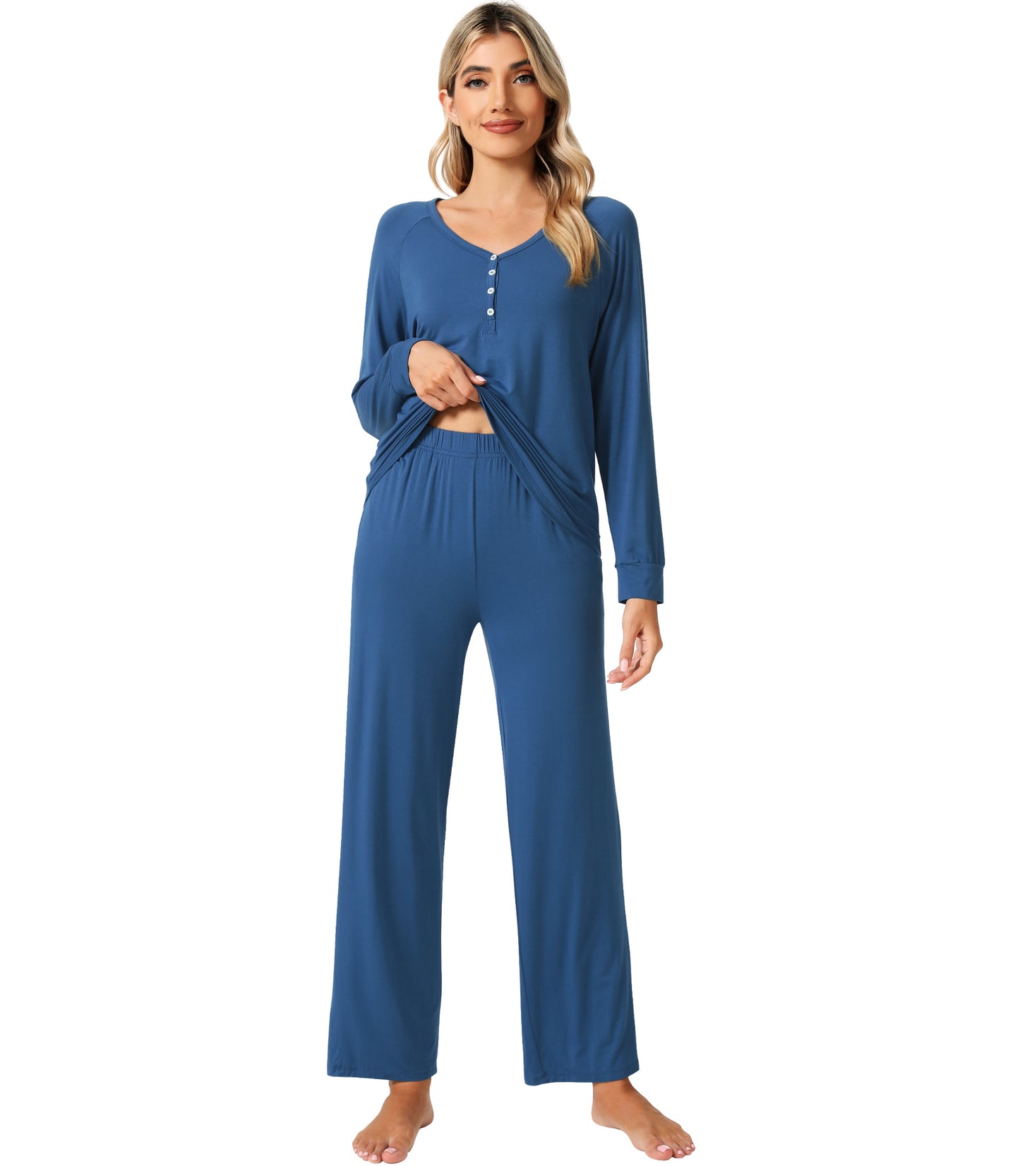 WiWi Womens Bamboo Long Sleeve Pajama Set