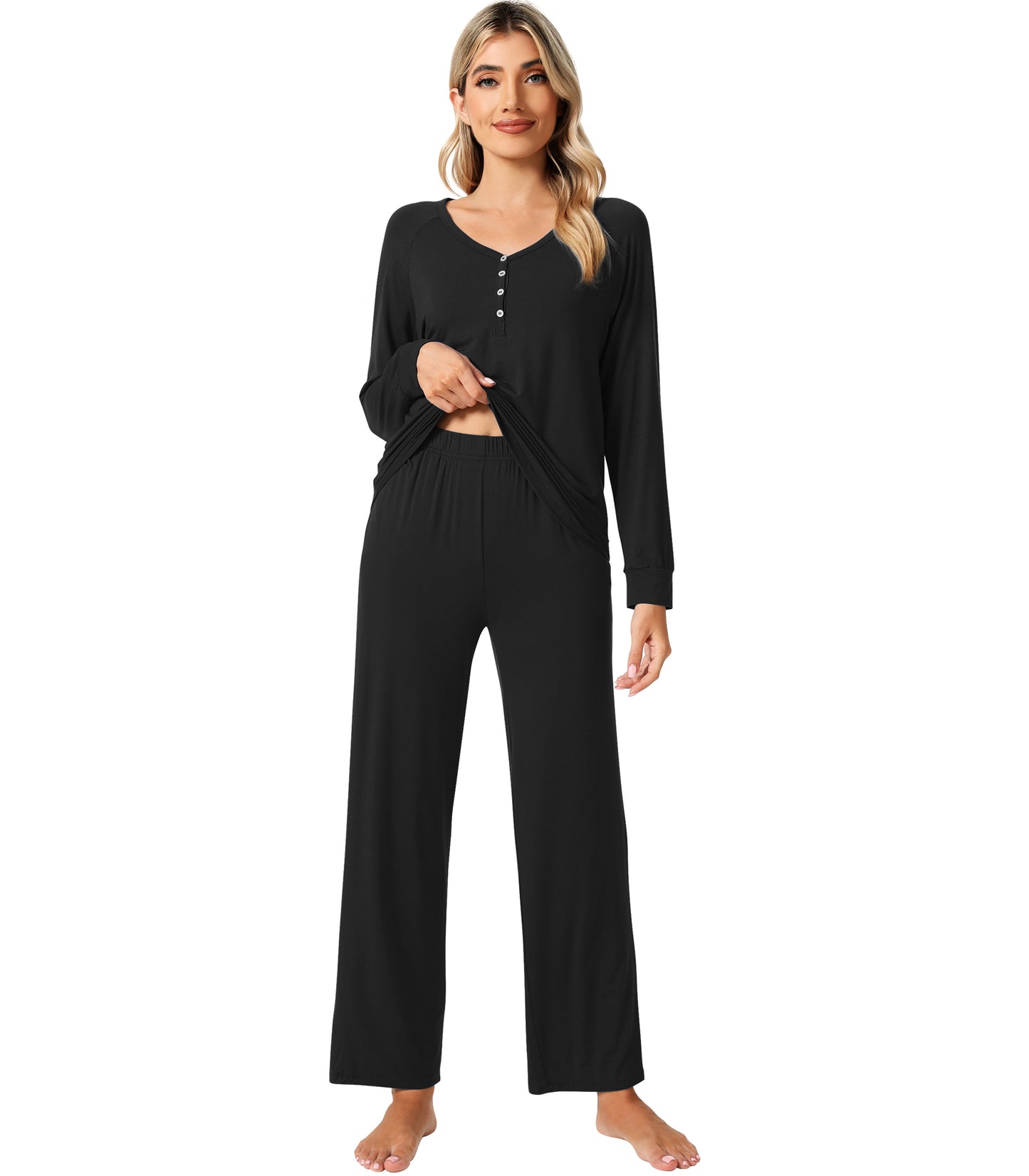 WiWi Womens Bamboo Long Sleeve Pajama Set