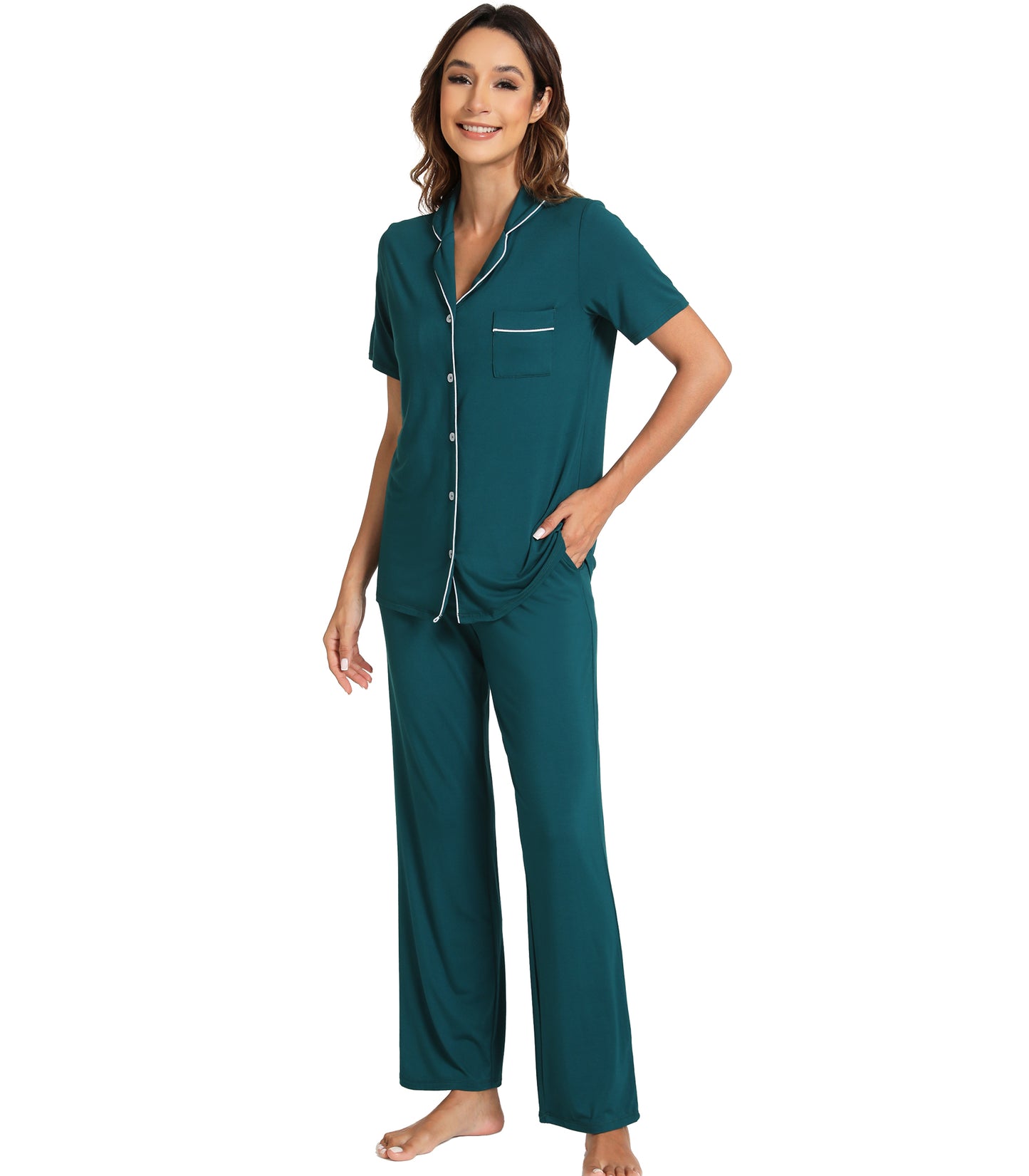 WiWi Womens Pajamas Set Soft Button Down Sleepwear