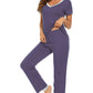 WiWi Bamboo Pajamas Set Soft Sleepwear Short Sleeve Top with Pant