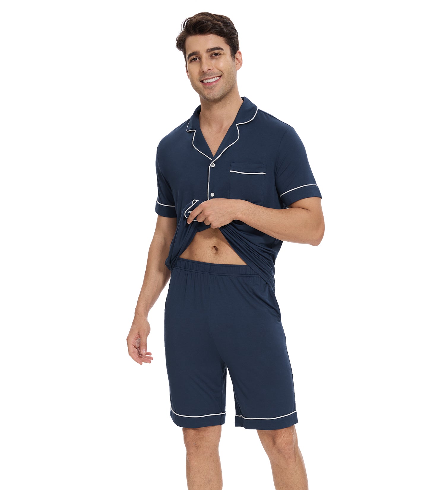 WiWi Loungewear Set for Men with Piping Notch Collar