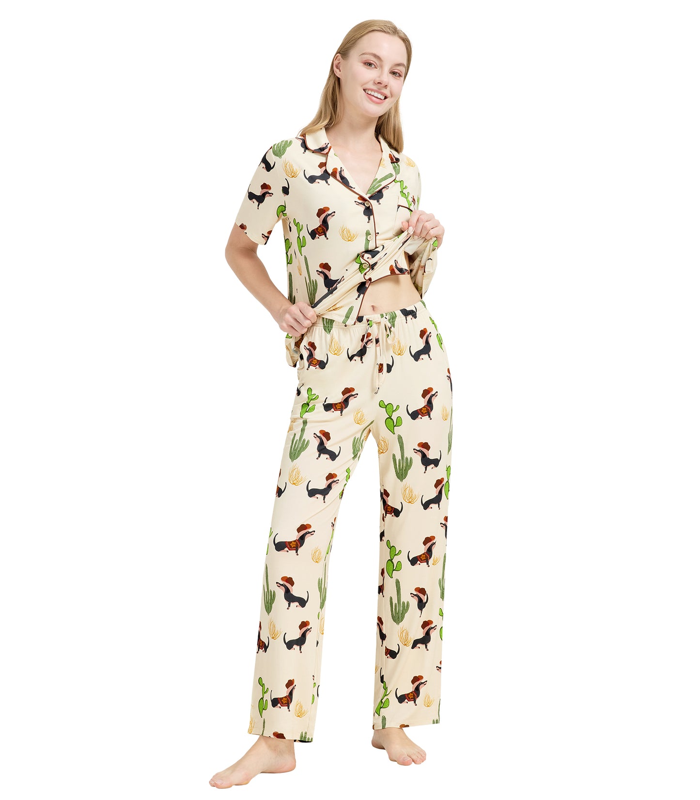 WiWi Womens Pajamas Set Soft Button Down Sleepwear