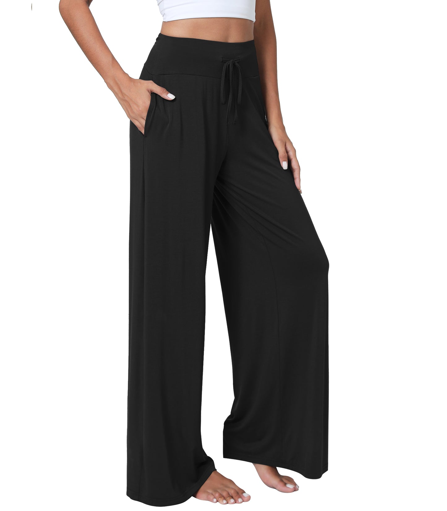 WiWi Women's Bamboo Pajama Pants Casual Drawstring Palazzo Lounge Pants  Loose Comfy Wide Leg Bottoms with Pockets S-XXL