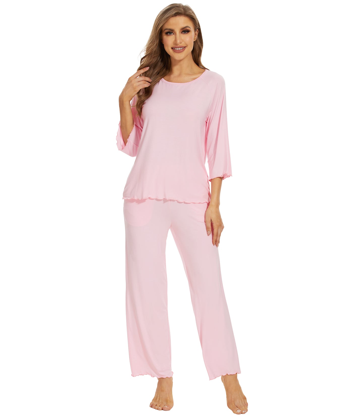 WiWi Bamboo Pajamas for Women Soft 3/4 Sleeve Sleepwear Casual Pj Set