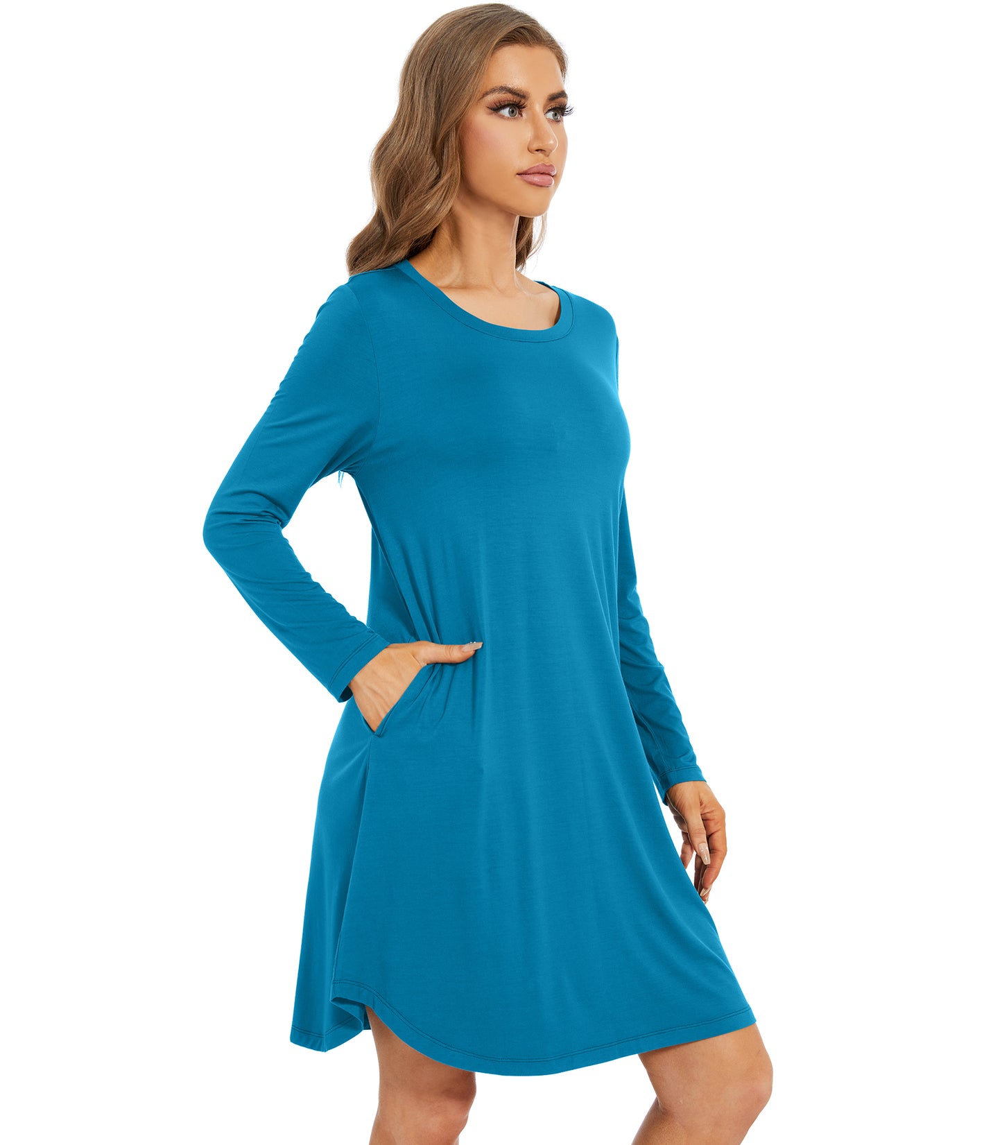 WiWi Scoop Neck Bamboo Nightgowns for Women Soft Long Sleeve Sleepwear