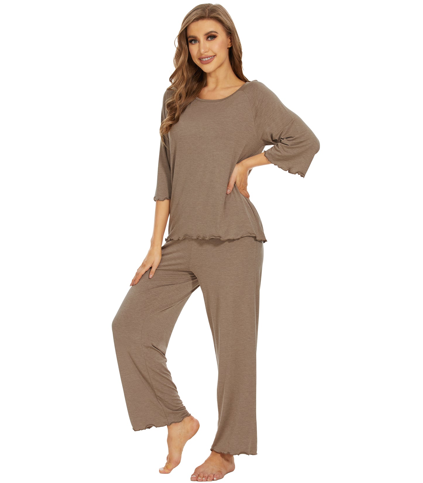 WiWi Bamboo Pajamas for Women Soft 3/4 Sleeve Sleepwear Casual Pj Set