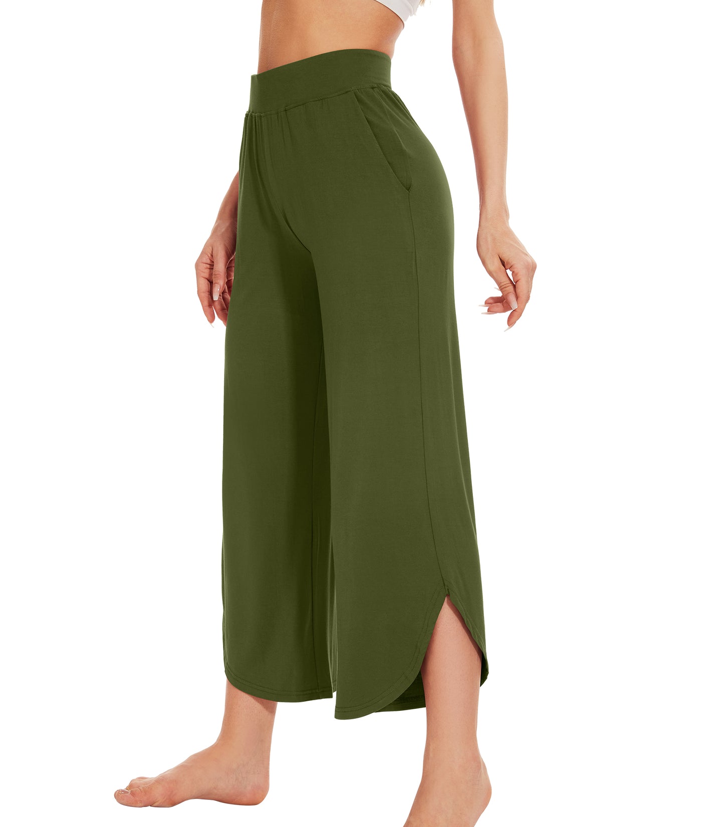 WiWi Women's Bamboo Viscose Wide Leg Capri Pajama Bottoms