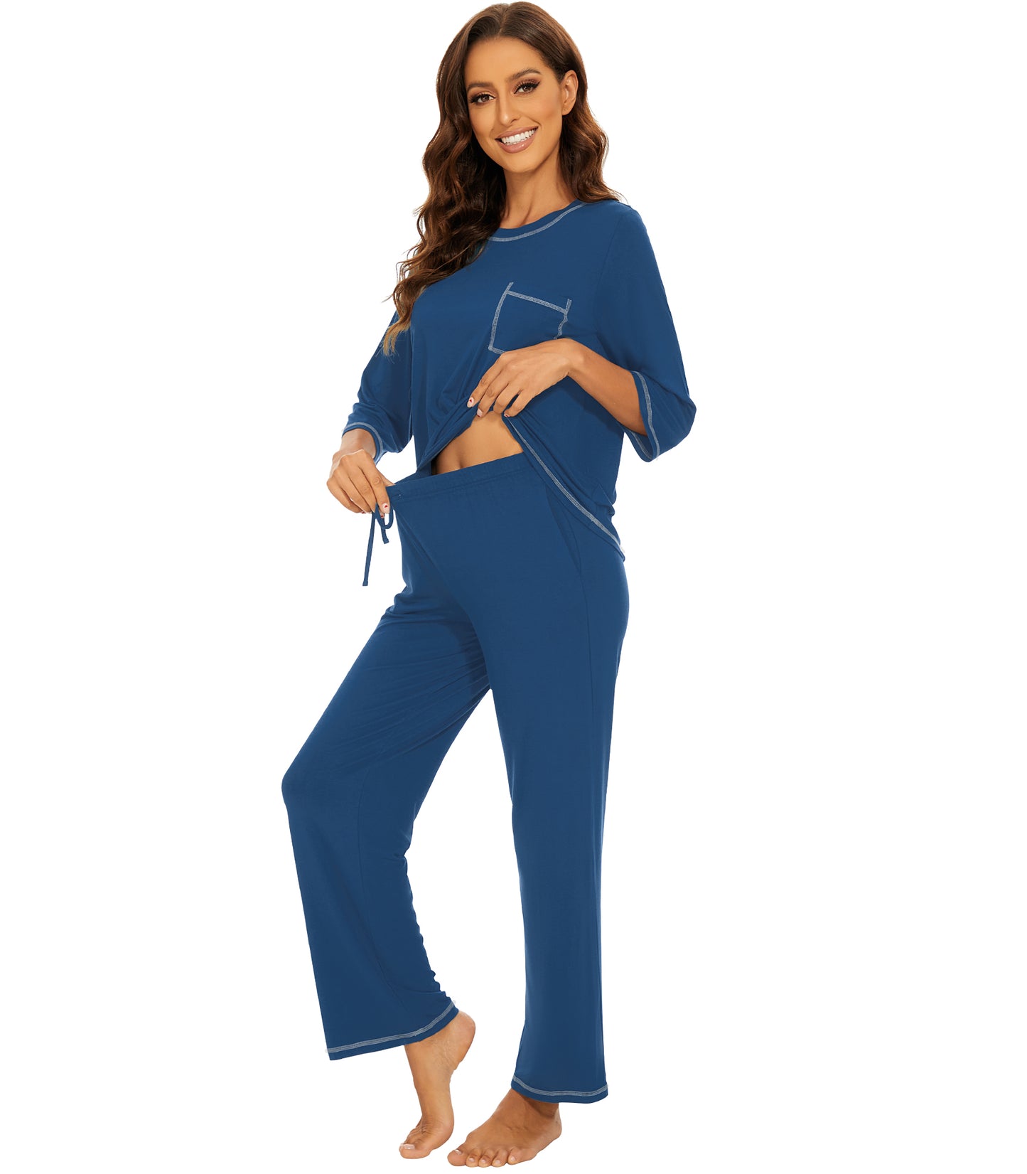 WiWi Women's Bamboo Pajama Sets Soft Loose Comfy Top with Pants
