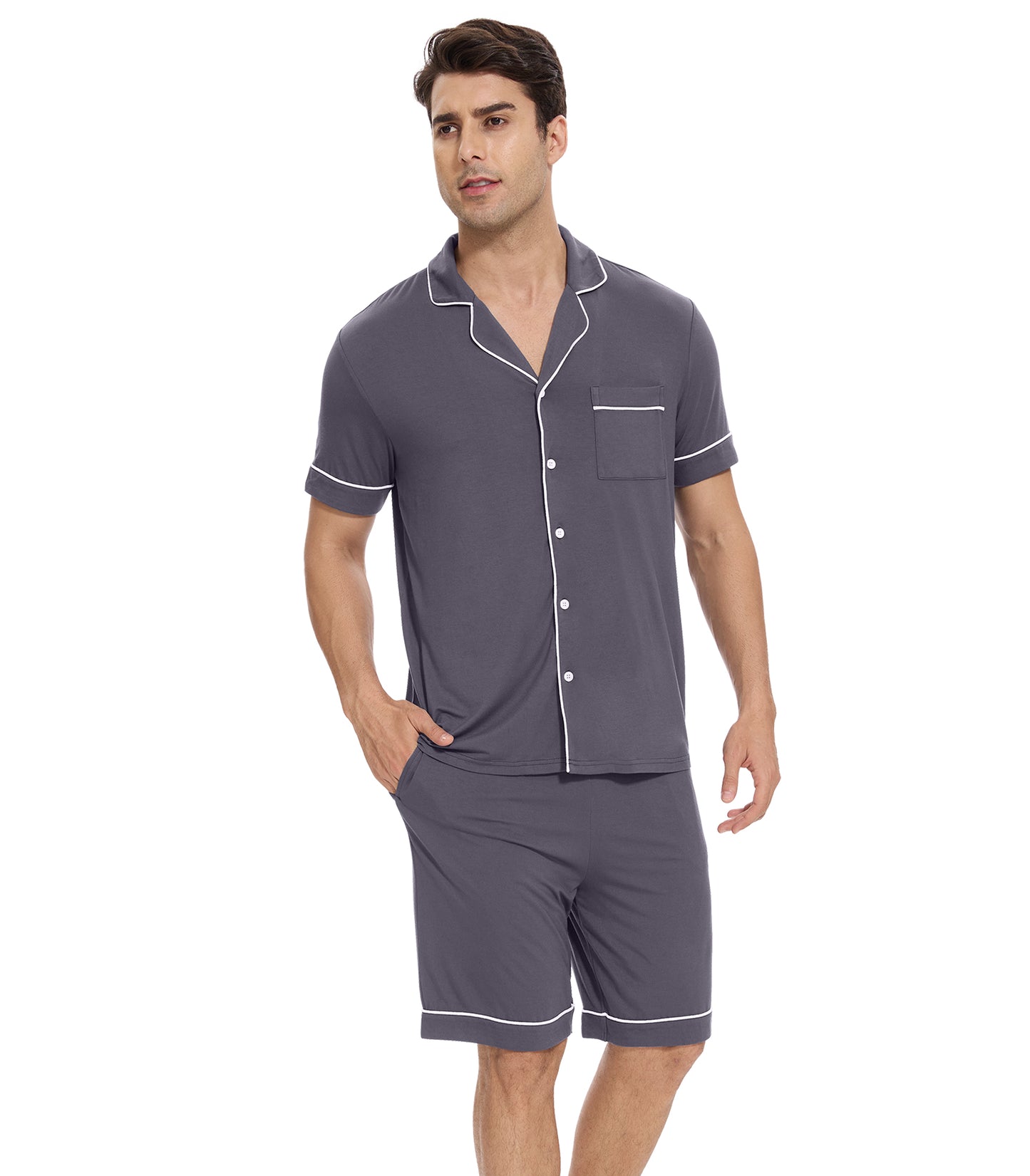 WiWi Loungewear Set for Men with Piping Notch Collar