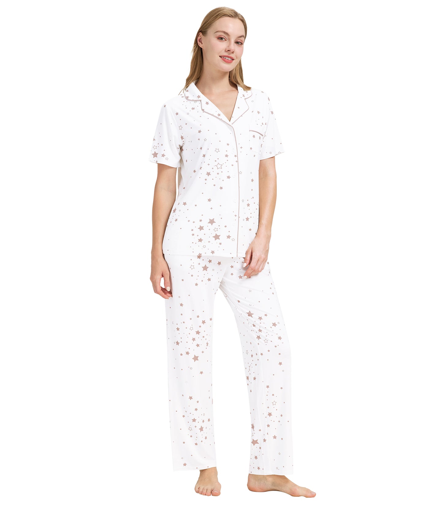 WiWi Womens Pajamas Set Soft Button Down Sleepwear