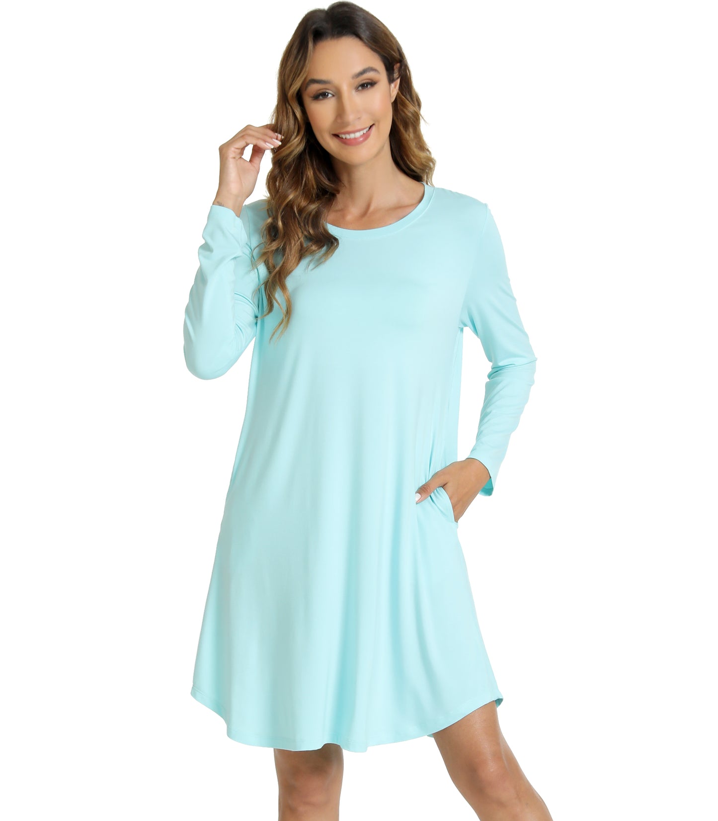 WiWi Scoop Neck Bamboo Nightgowns for Women Soft Long Sleeve Sleepwear