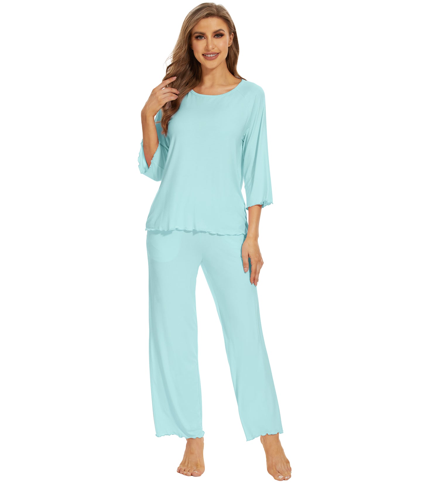WiWi Bamboo Pajamas for Women Soft 3/4 Sleeve Sleepwear Casual Pj Set
