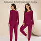 WiWi Women's Bamboo Pajama Sets Long Sleeves Top with Pants Loungewear Set