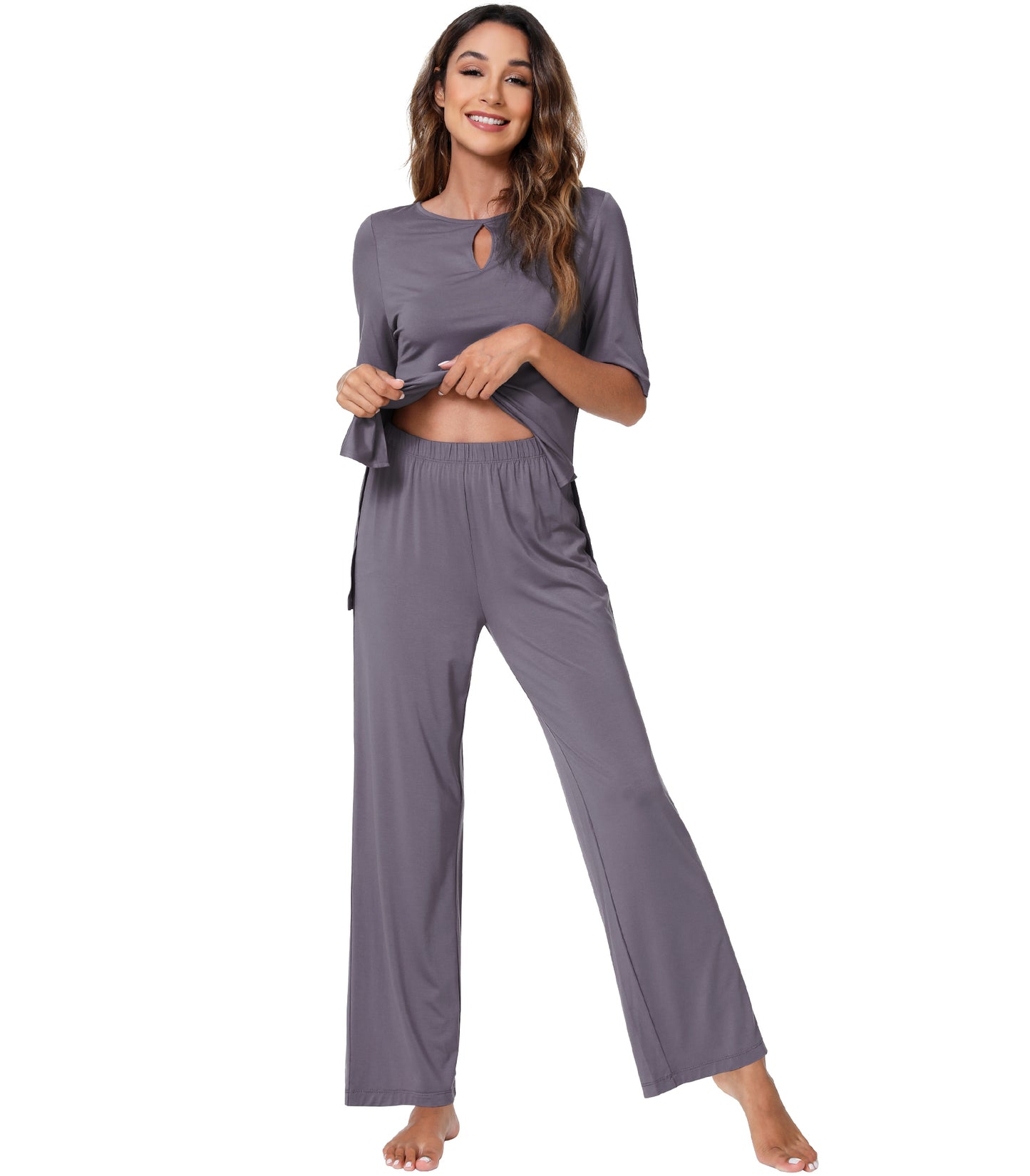 WiWi Bamboo Short Sleeve Sleepwear with Long Pants Pjs