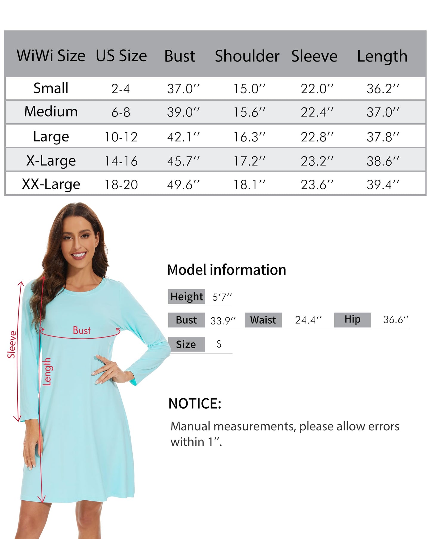 WiWi Bamboo Long Sleeve Nightgown