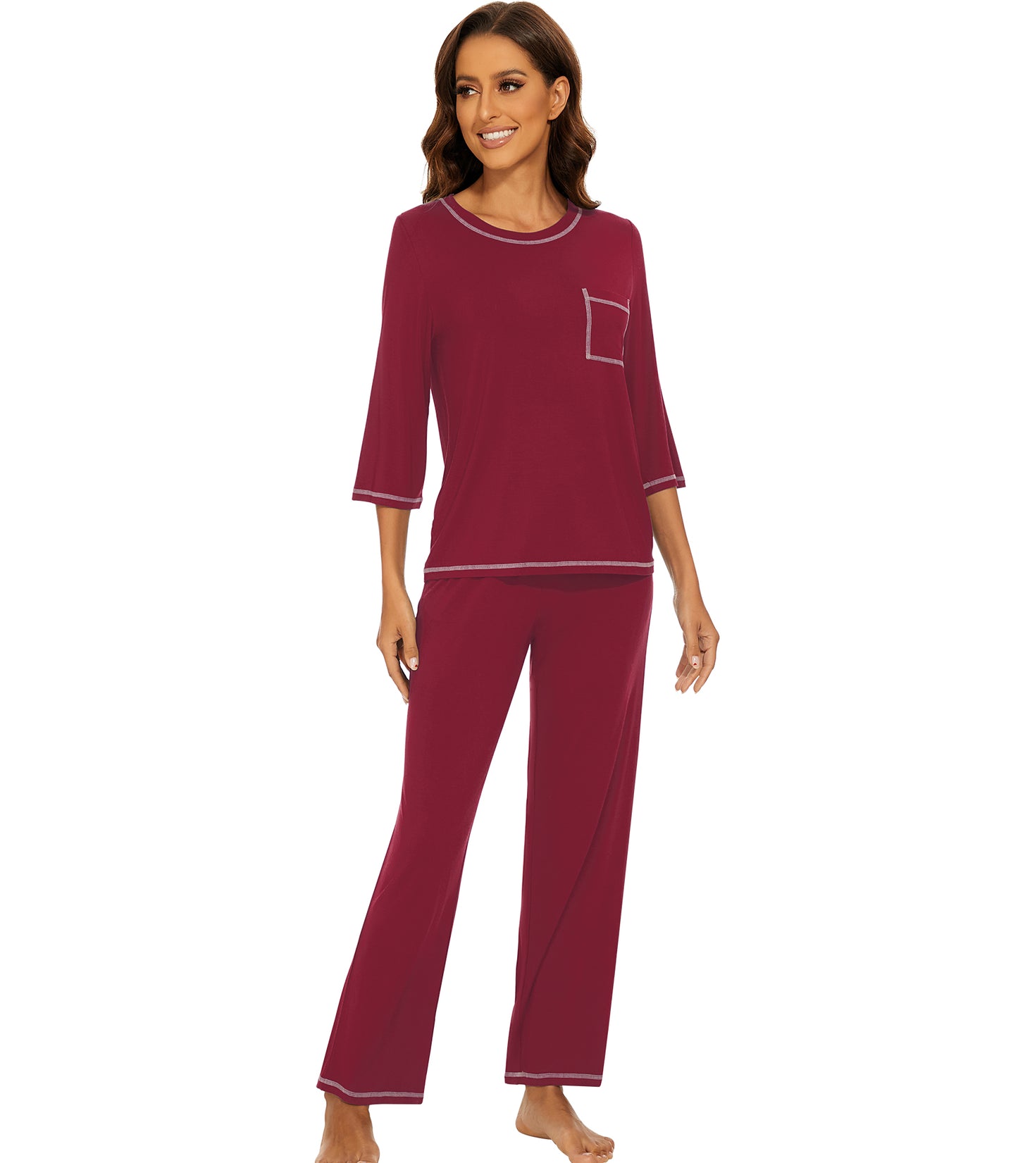 WiWi Women's Bamboo Pajama Sets Soft Loose Comfy Top with Pants