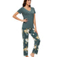 WiWi Bamboo Pajamas Set Soft Sleepwear Short Sleeve Top with Pant