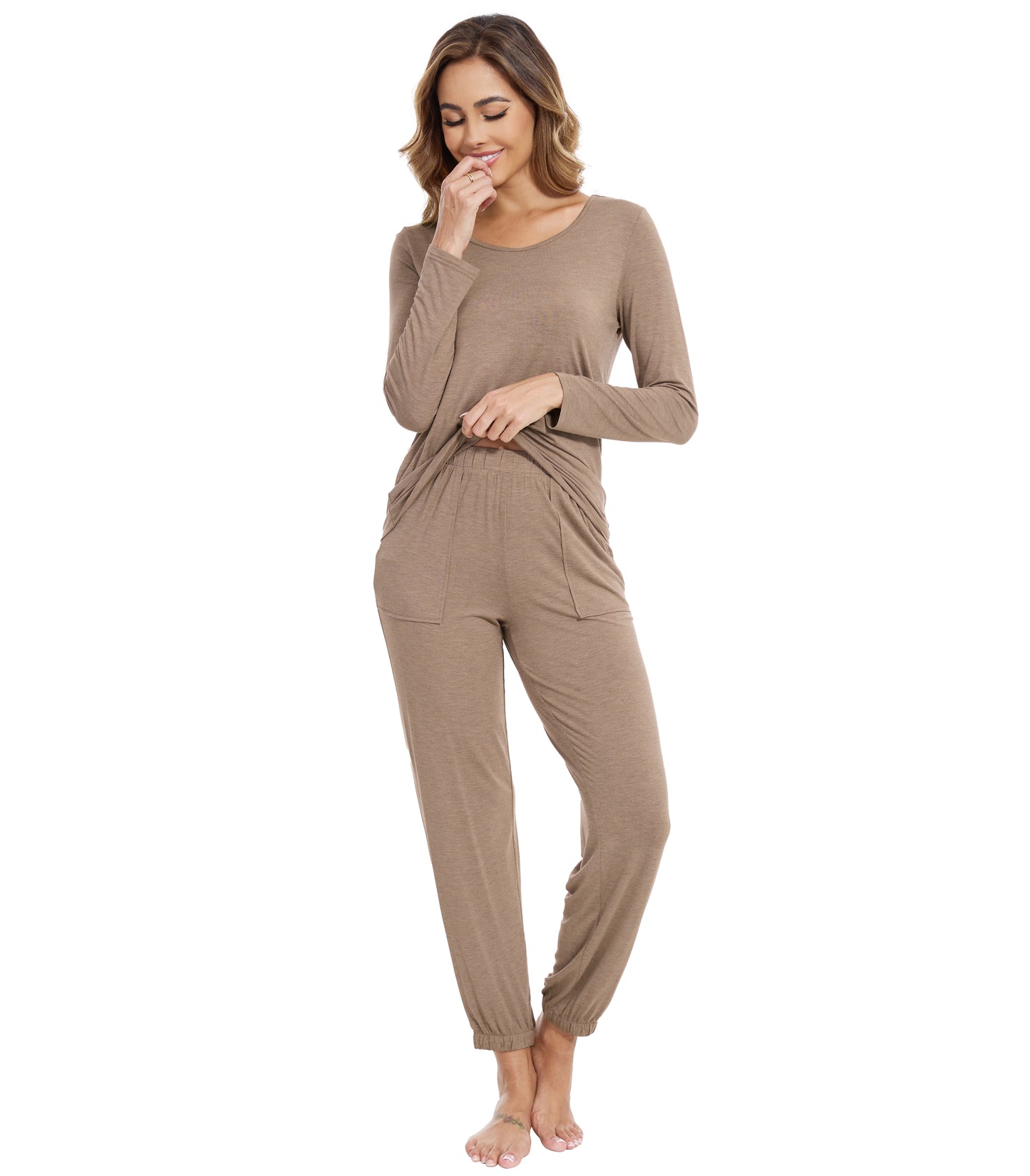 WiWi Scoop Neck Pajama Sets Sport Pajamas for Women