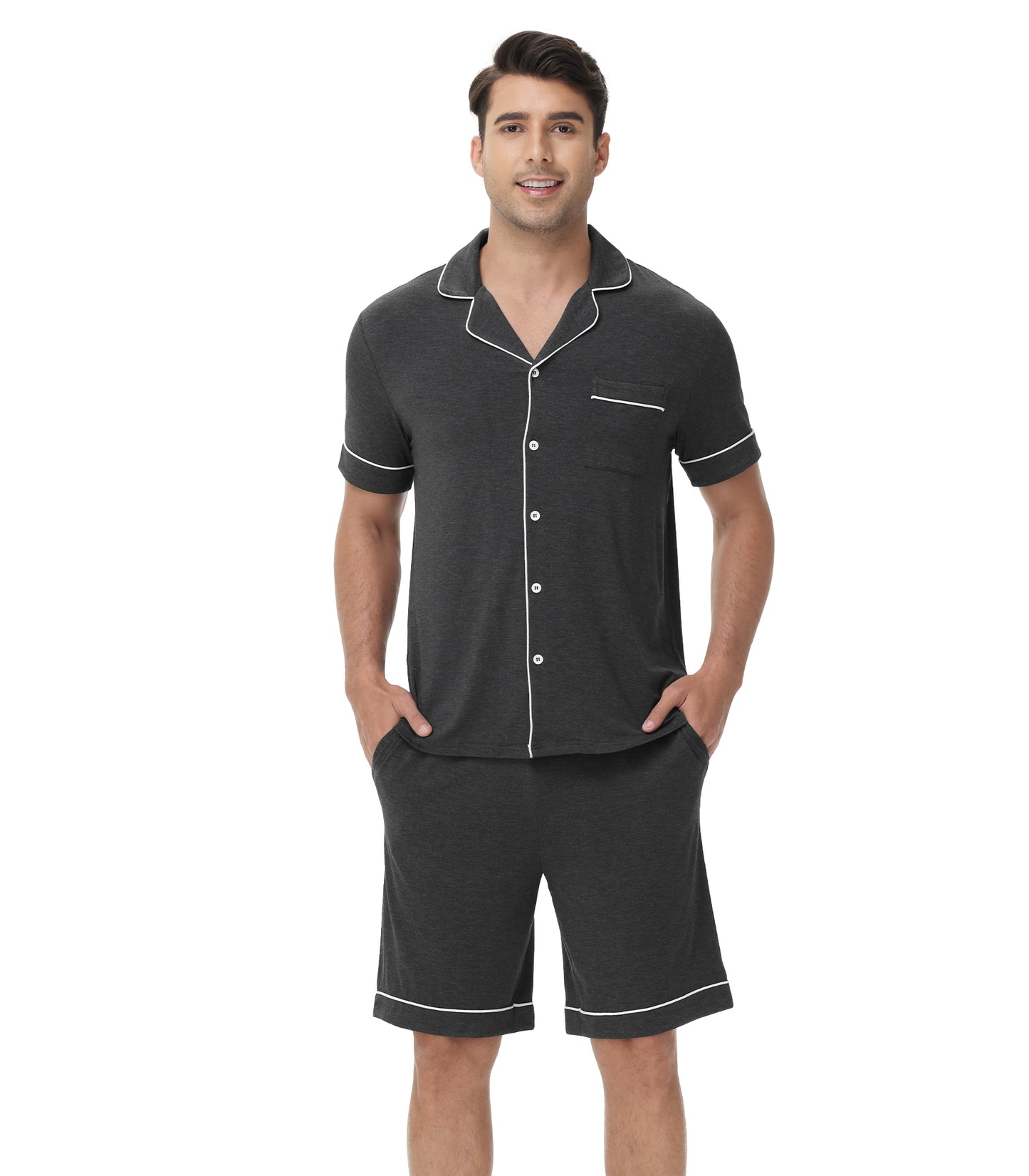 WiWi Loungewear Set for Men with Piping Notch Collar