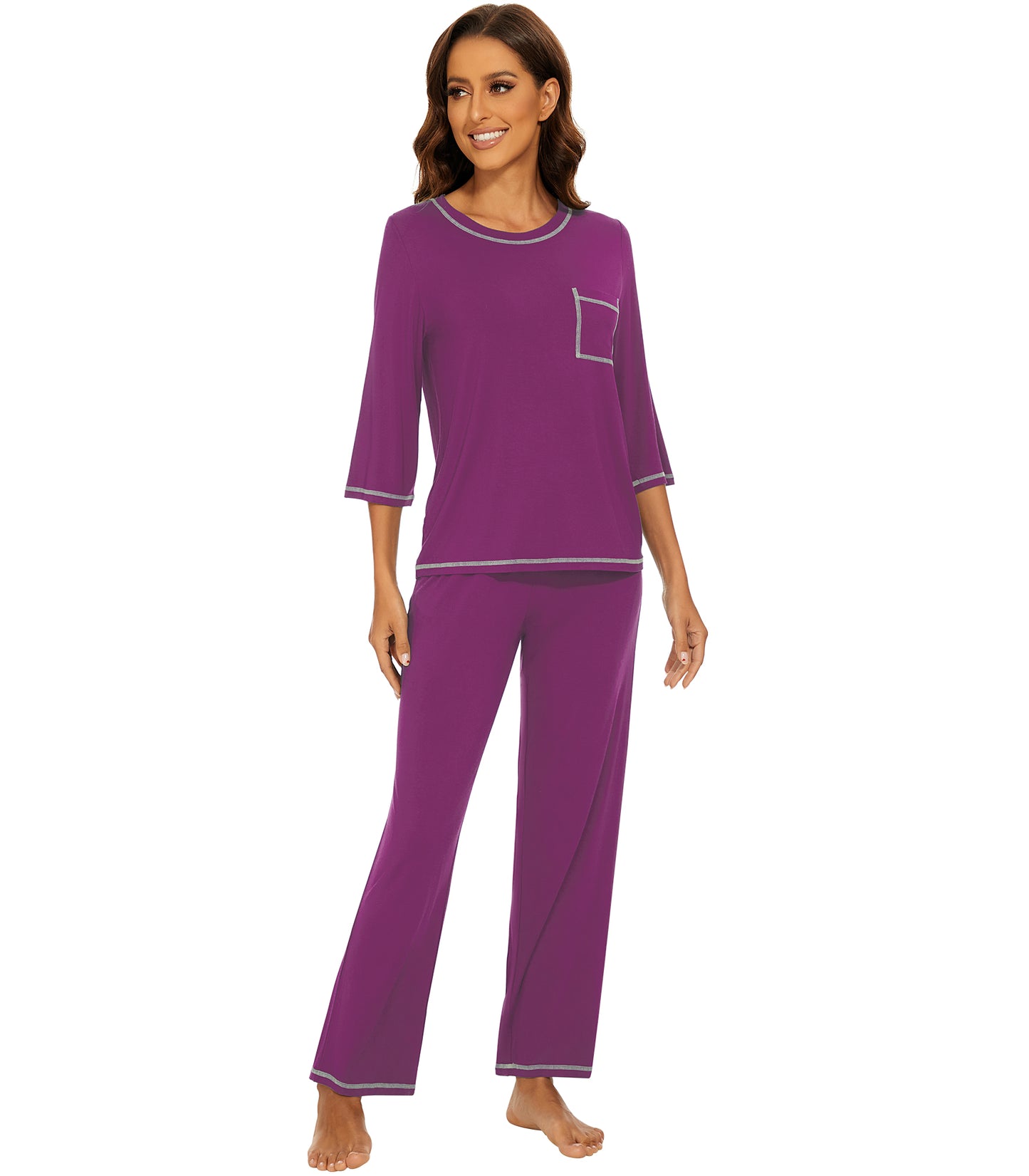 WiWi Women's Bamboo Pajama Sets Soft Loose Comfy Top with Pants