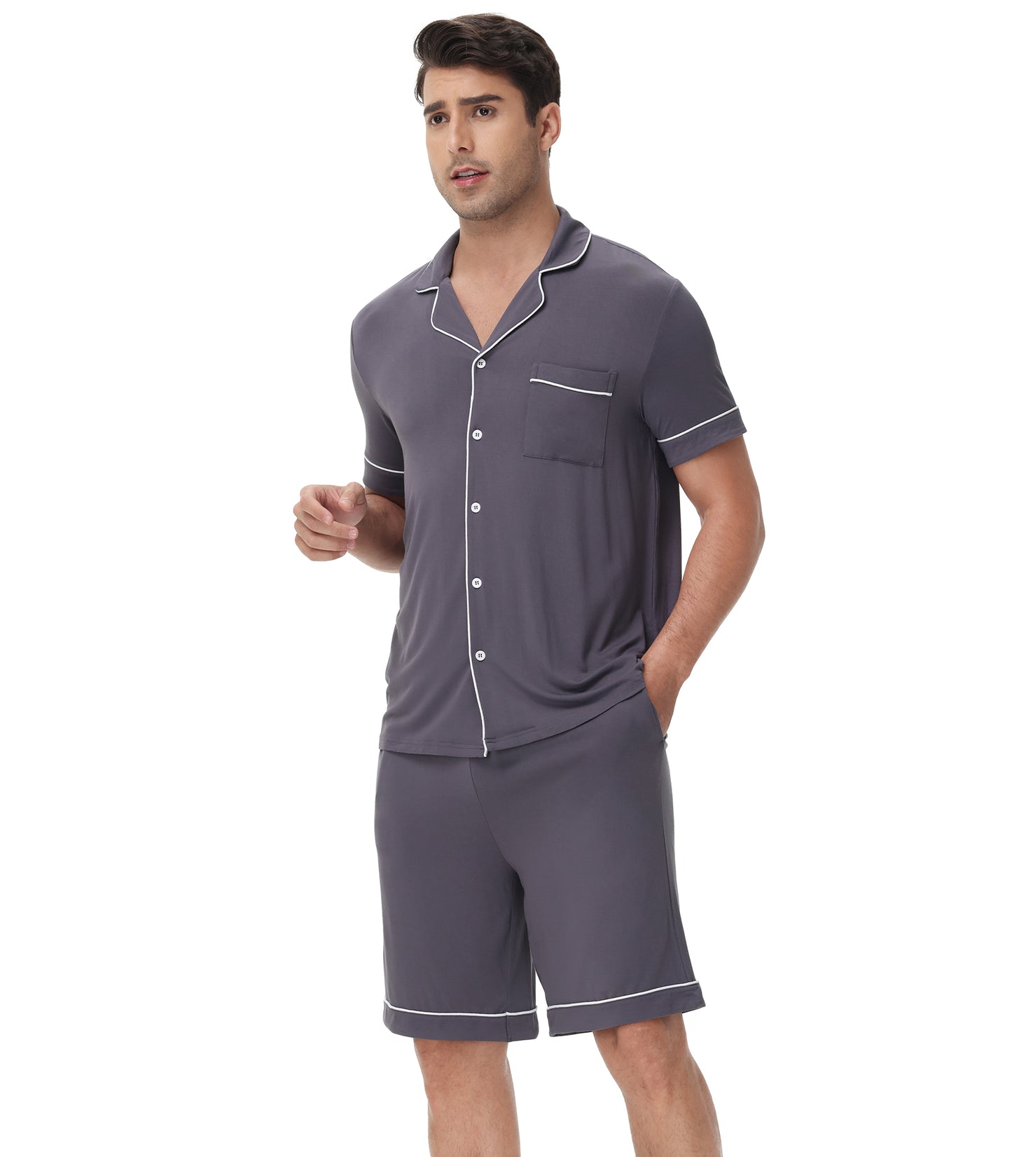 WiWi Loungewear Set for Men with Piping Notch Collar