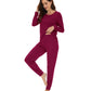 WiWi Women's Bamboo Pajama Sets Long Sleeves Top with Pants Loungewear Set