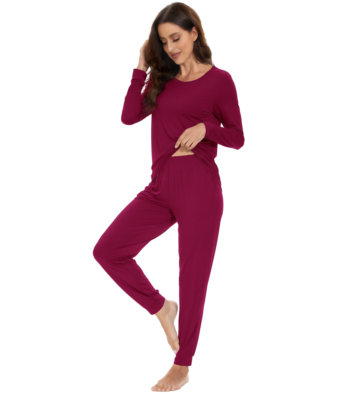 WiWi Women's Bamboo Pajama Sets Long Sleeves Top with Pants Loungewear Set