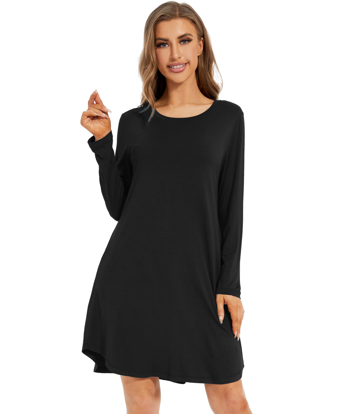 WiWi Scoop Neck Bamboo Nightgowns for Women Soft Long Sleeve Sleepwear