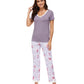 WiWi Bamboo Pajamas Set Soft Sleepwear Short Sleeve Top with Pant