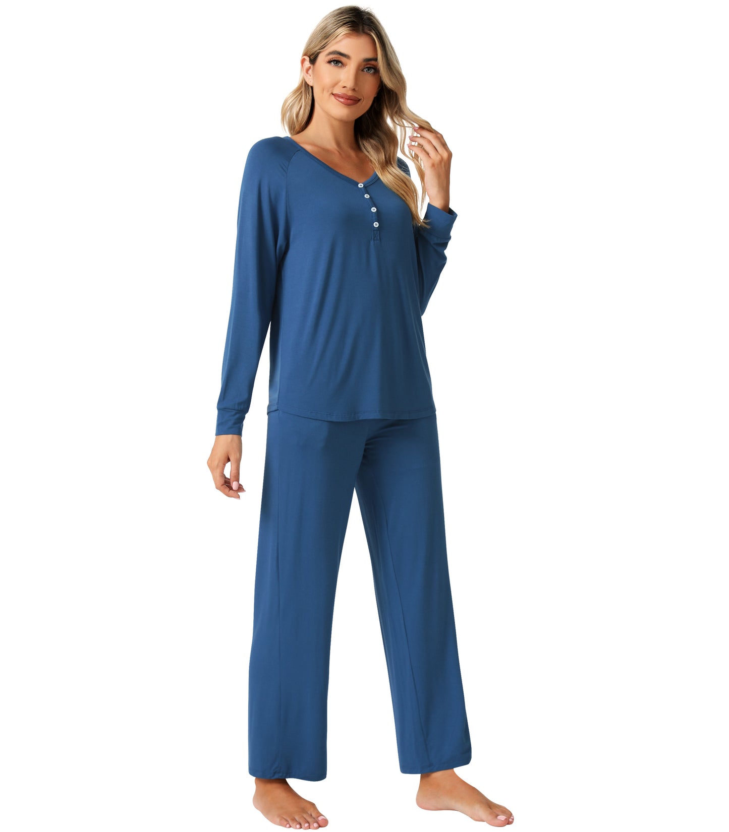 WiWi Womens Bamboo Long Sleeve Pajama Set